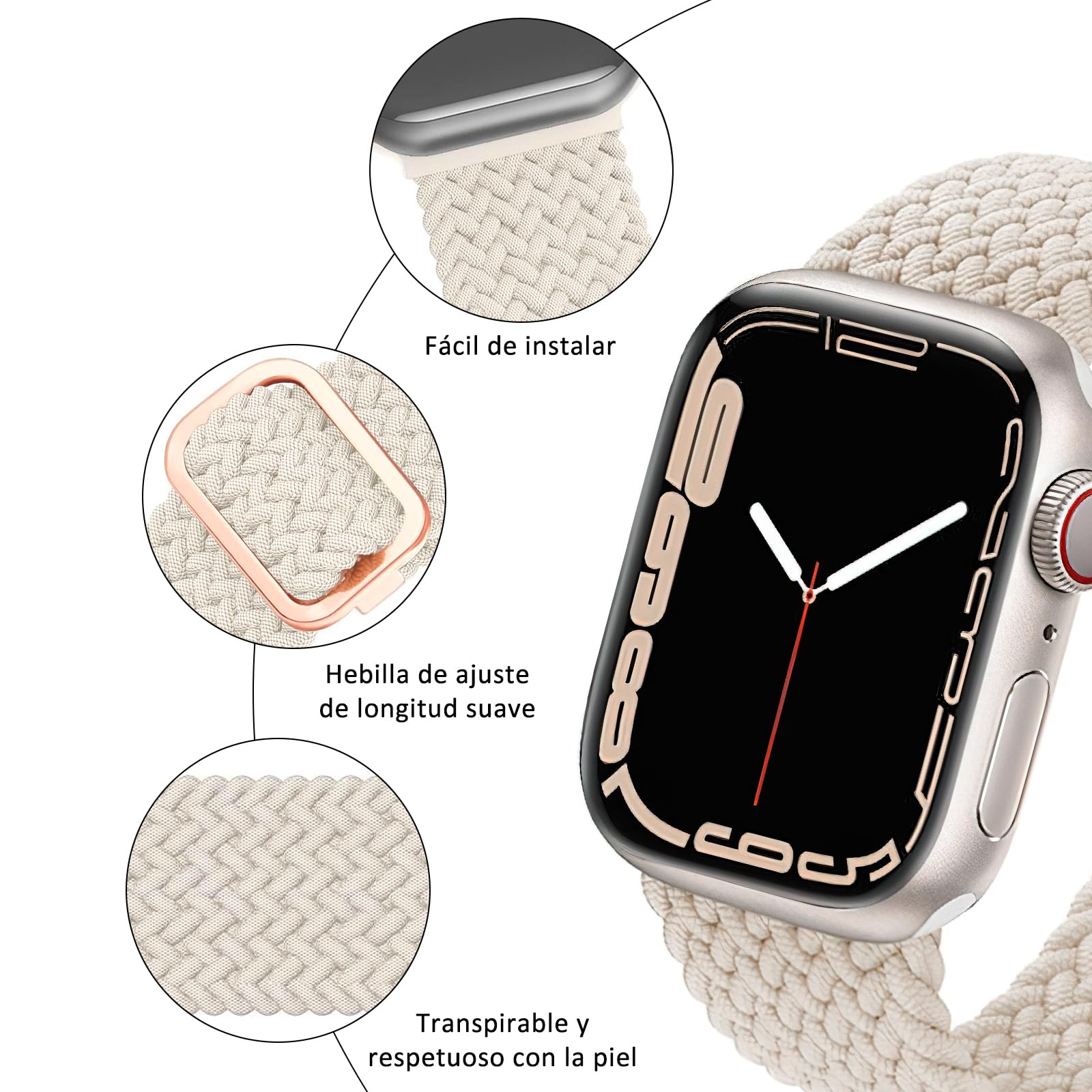 Correa Trenzada Elástica Compatible con Apple Watch Multicolor Set de 4 Piezas