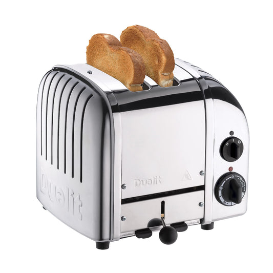 Dualit Classic - tostador NewGen de 2 rebanadas - Acero inoxidable - Construido a mano en el Reino Unido - Elementos ProHeat reemplazables - Descongelar pan - Temporizador mecánico - tostador clásica