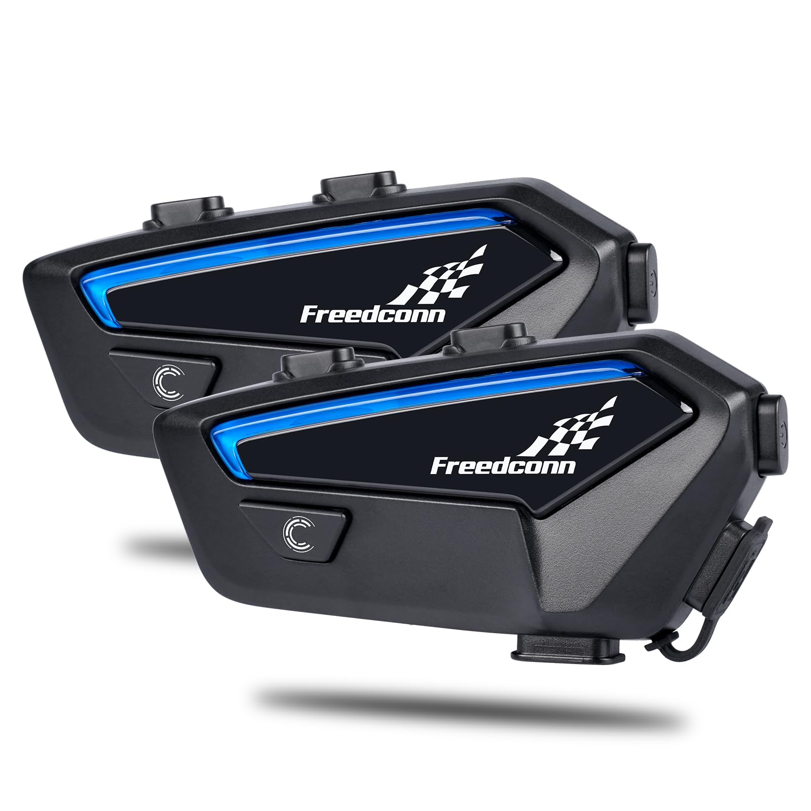 FreedConn - Juego de 2 auriculares Bluetooth para motocicleta con intercomunicador, IP67, impermeable, 1100 mAh (negro)
