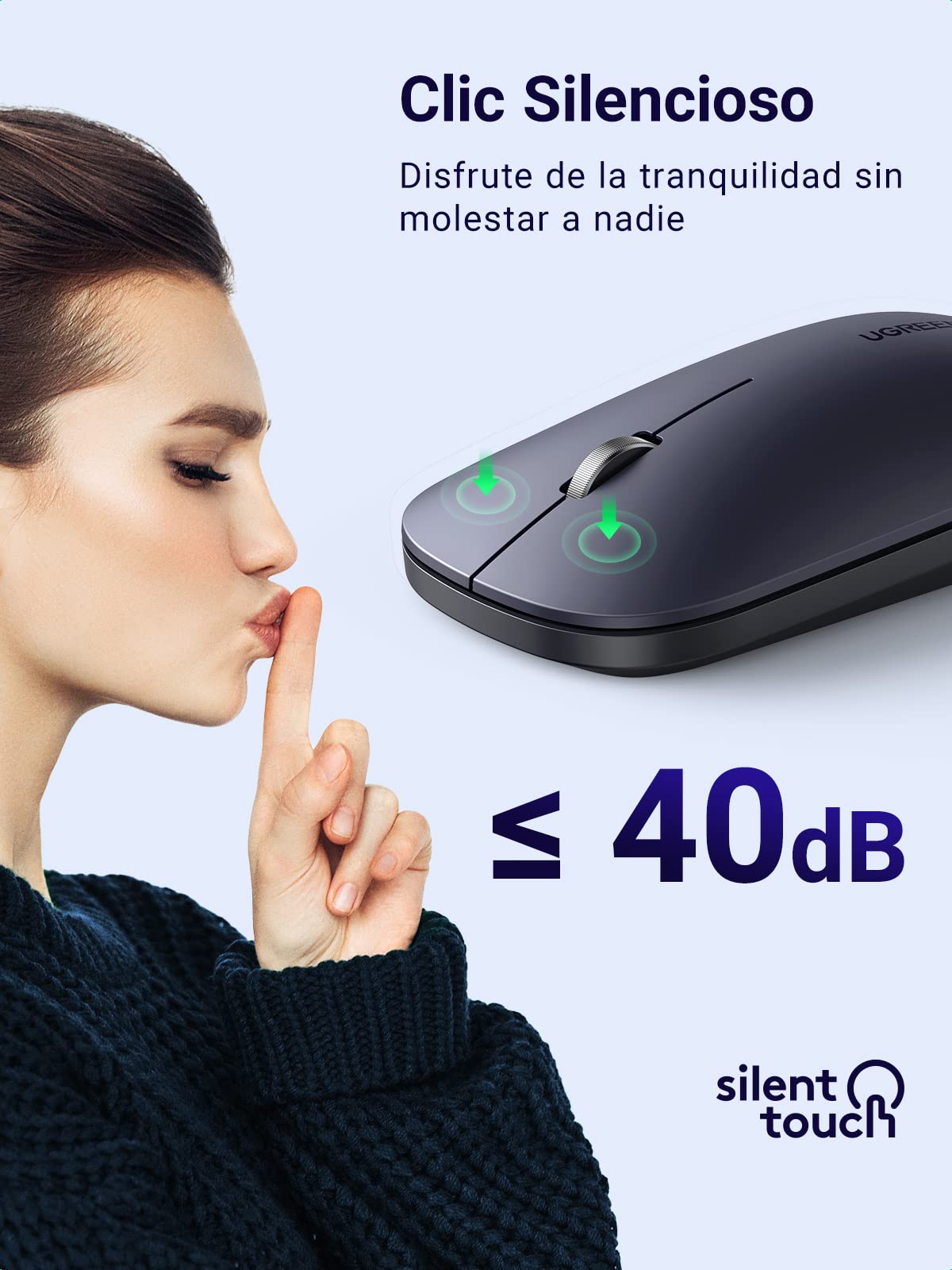 Ratón Inalámbrico UGREEN Negro Ultrafino Silencioso 4 Niveles dpi Ajustables