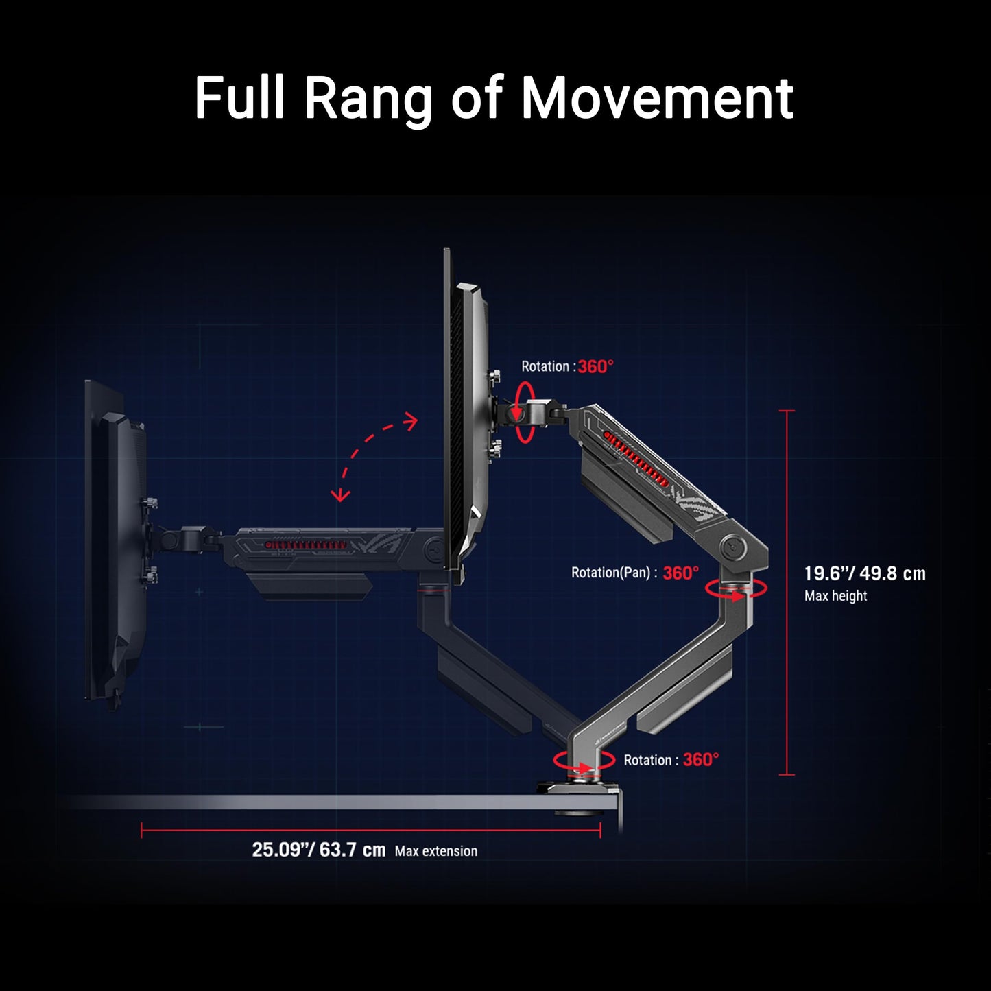 Brazo para Monitor ASUS ROG Ergo Negro Pivotante Totalmente Ajustable