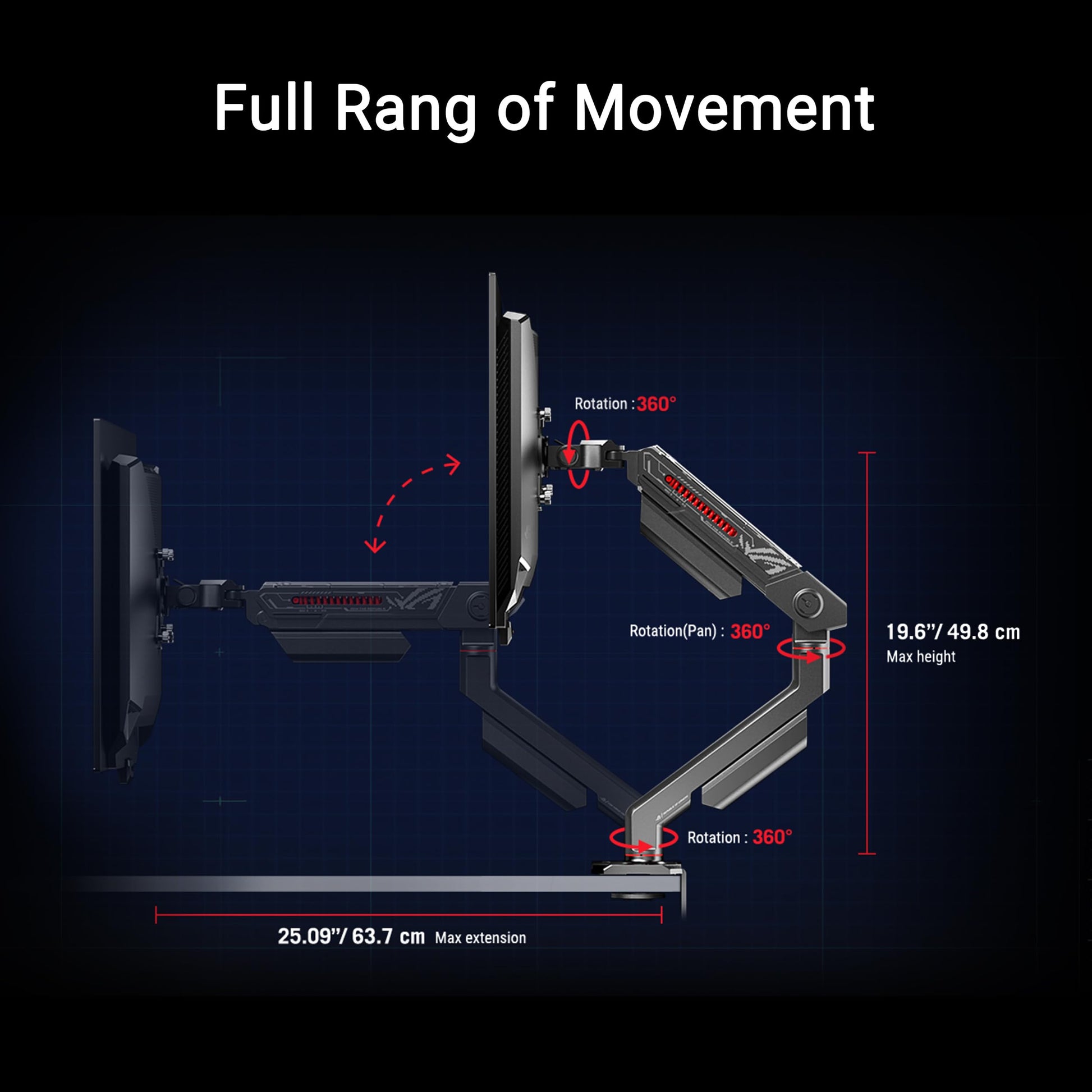 Brazo para Monitor ASUS ROG Ergo Negro Pivotante Totalmente Ajustable