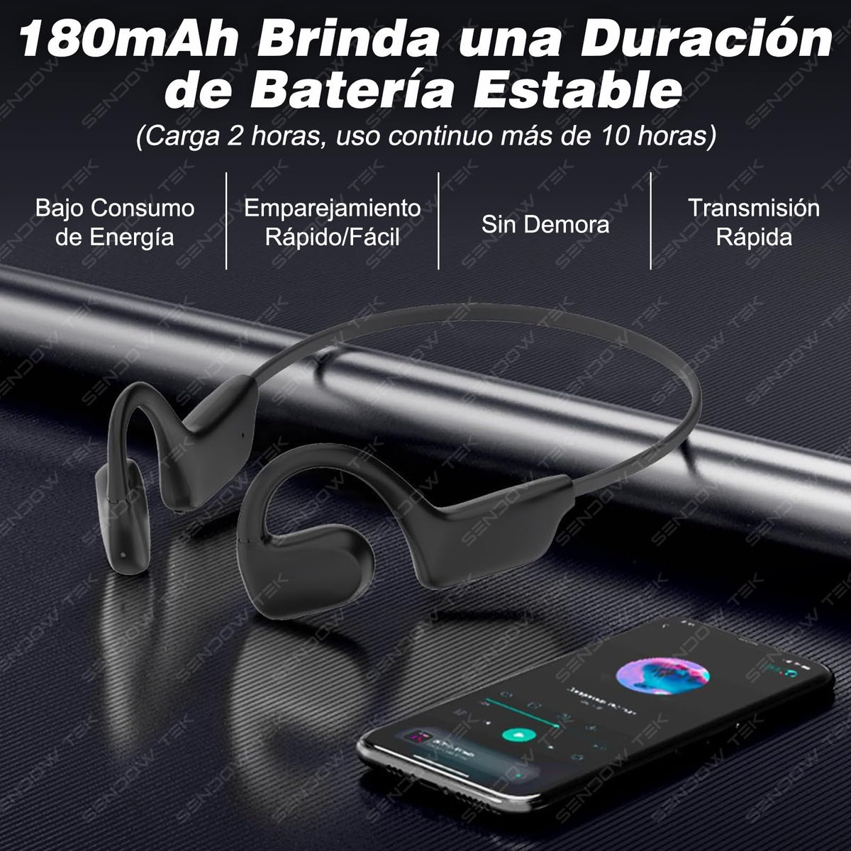Auriculares Inalámbricos Sendowtek Negro de Conducción de Aire Impermeables IPX5 para Deportes
