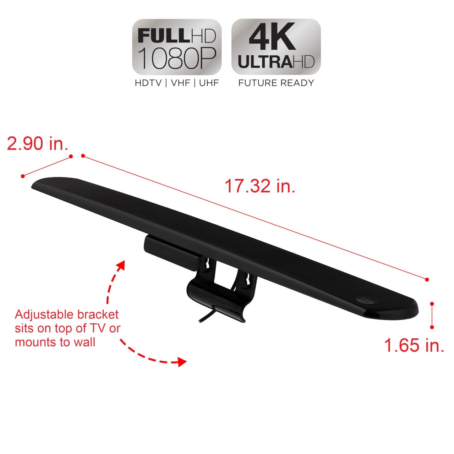 UltraPro - Antena de TV Digital para Interior para Smart TV, Canales Locales HD de Largo Alcance, fácil Montaje en el diseño Superior, soporta 4K 1080P HDTV VHF UHF, recepción de 360°, 83713