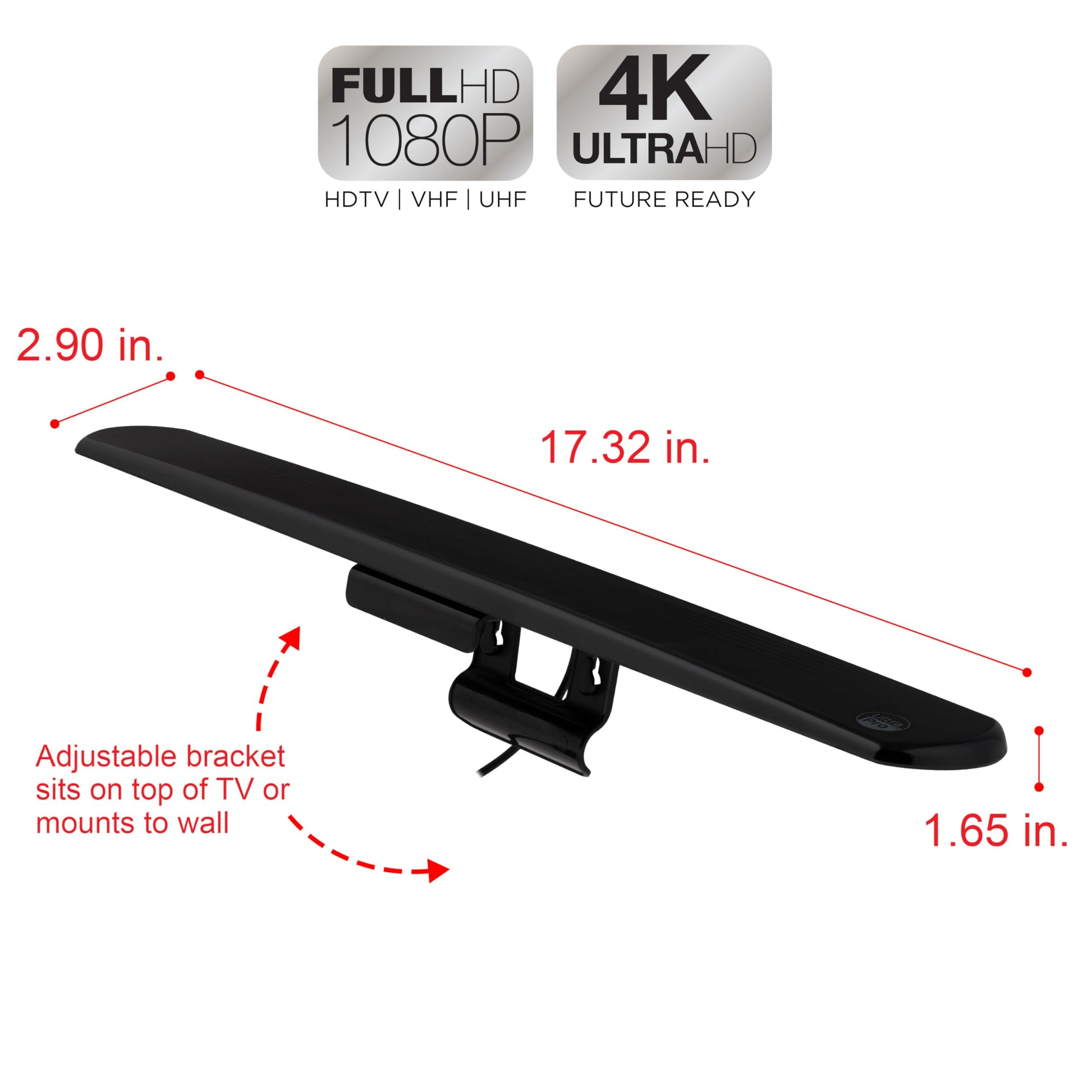 UltraPro - Antena de TV Digital para Interior para Smart TV, Canales Locales HD de Largo Alcance, fácil Montaje en el diseño Superior, soporta 4K 1080P HDTV VHF UHF, recepción de 360°, 83713