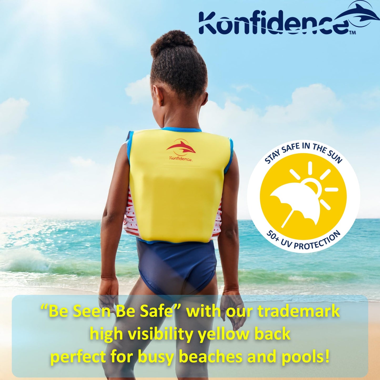 Konfidence - Chaleco de natación de alta calidad con correa de seguridad extraíble para niños, flotabilidad ajustable, compatible con UKCA y CE, aprobado para la escuela de natación (Maui Green, S (15