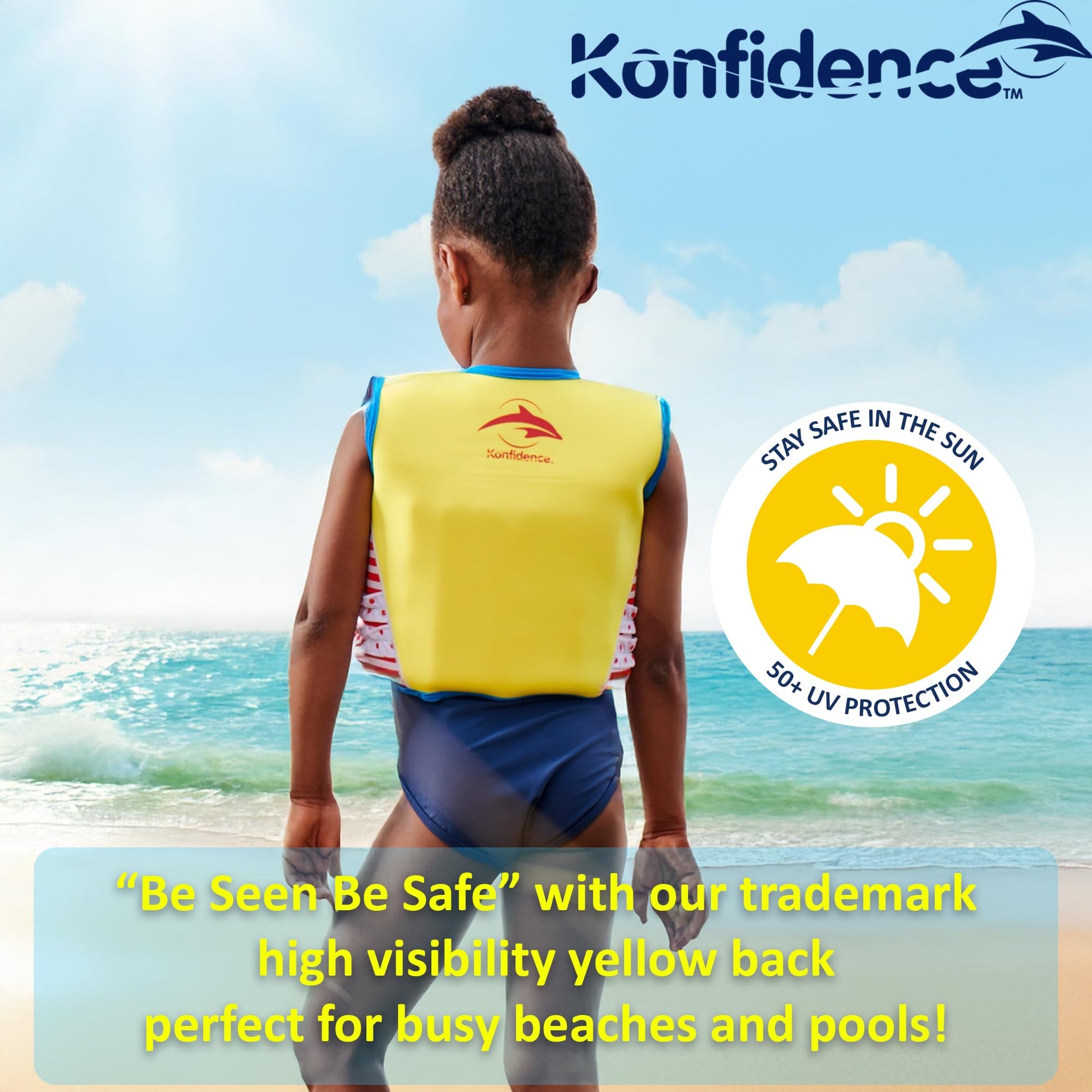 Konfidence - Chaleco de natación de alta calidad con correa de seguridad extraíble para niños, flotabilidad ajustable, compatible con UKCA y CE, aprobado para la escuela de natación (Maui Green, S (15