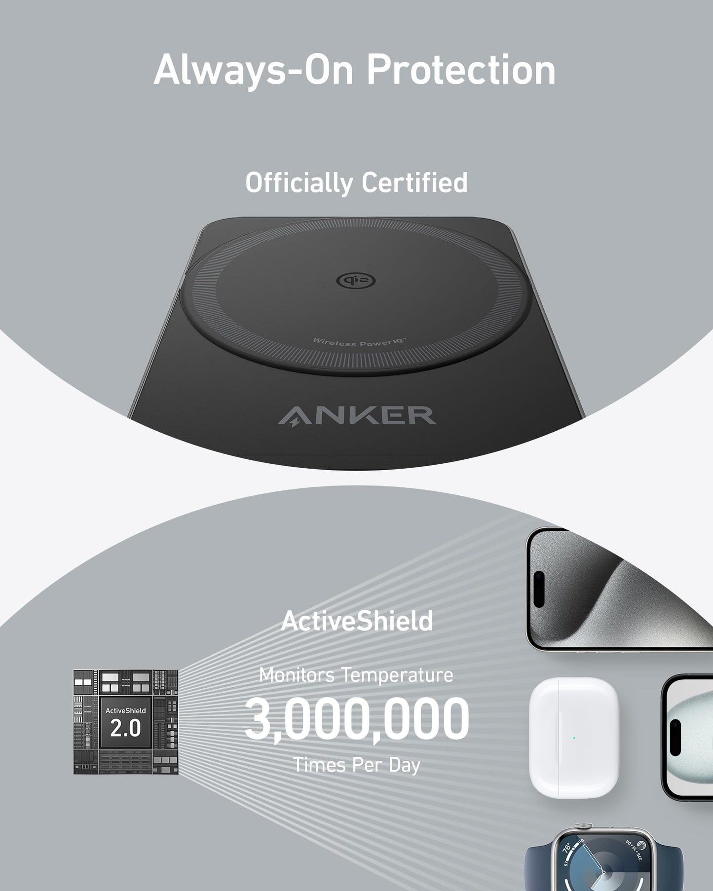 Estación de Carga Inalámbrica Anker MagGo Blanca con Cargador MagSafe de 15 W para iPhone 15/14, AirPods y Apple Watch S9