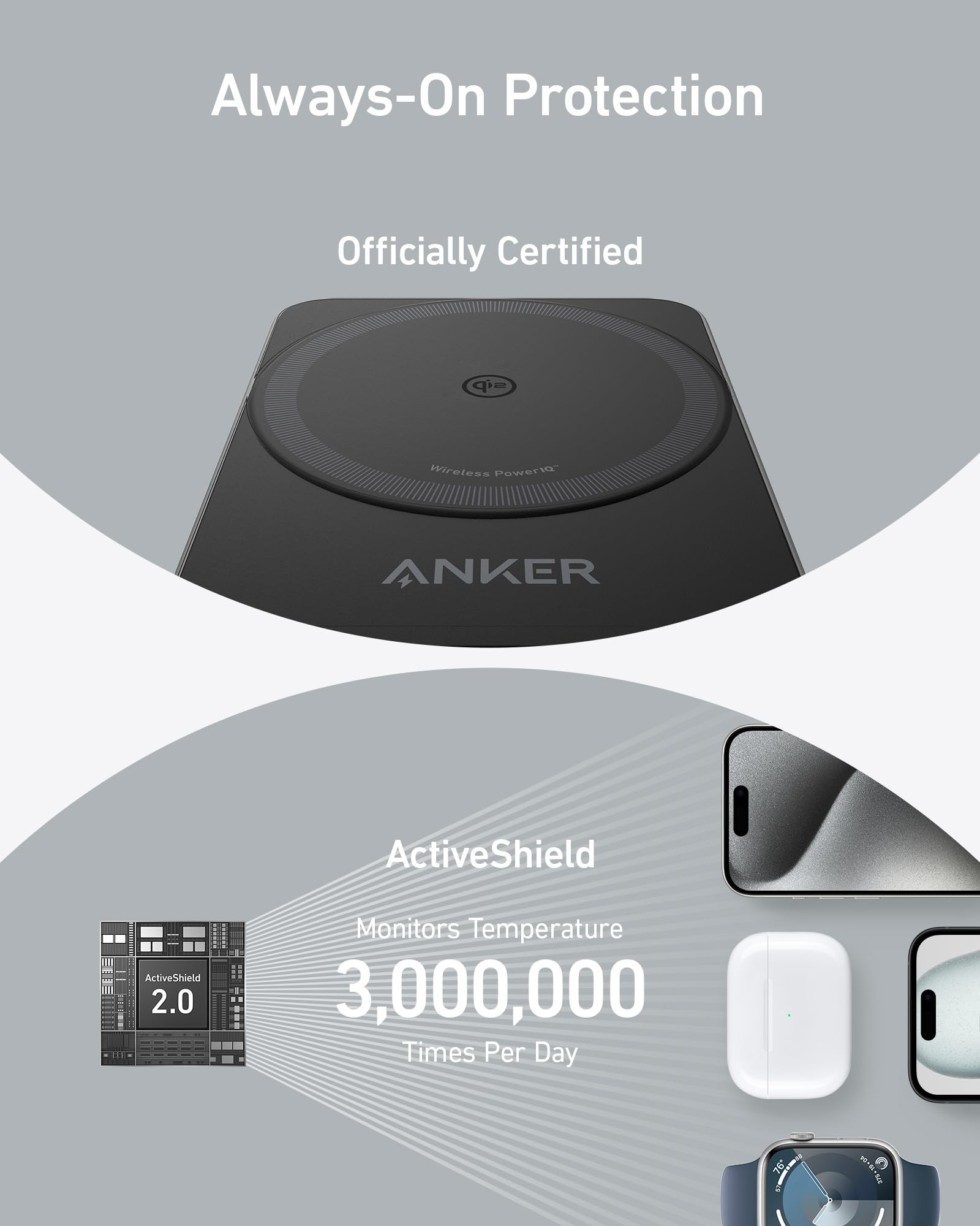 Estación de Carga Inalámbrica Anker MagGo Blanca con Cargador MagSafe de 15 W para iPhone 15/14, AirPods y Apple Watch S9