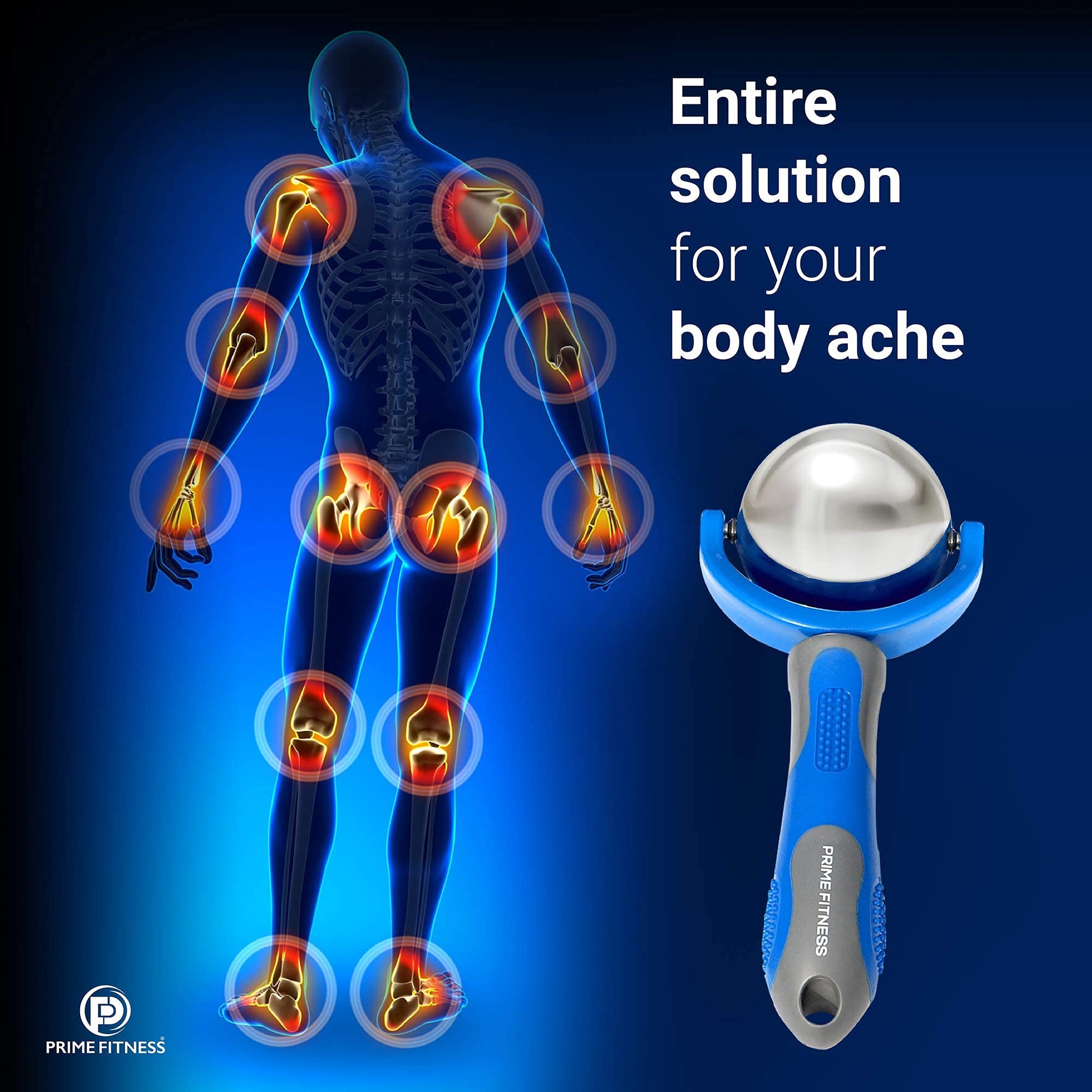PRIME Fitness Bola de rodillo de masaje frío | Terapia fría | Barra criogénica | Alivia el dolor muscular (azul)