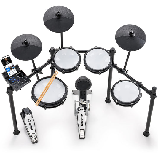 Alesis Nitro Max Kit Batería Electrónica con Parches Silenciosos de Malla, Caja de Doble Zona de 10", Bluetooth, 440+ Sonidos Auténticos, Lecciones Drumeo, USB MIDI, Pedal de Bombo