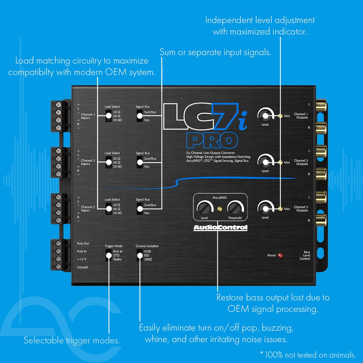 Convertidor de Línea de Seis Canales AudioControl LC7iPRO Negro con Accubass y Control Remoto ACR-1 Incluido