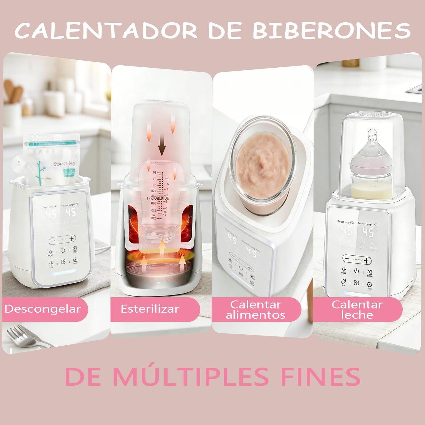 Calentador de Biberones 8 en 1 Eléctrico, Esterilizador de Biberones, Control Preciso de Temperatura, Función de temporizador, para Leche Materna o Fórmula, Es perfecto para las nuevas mamás.