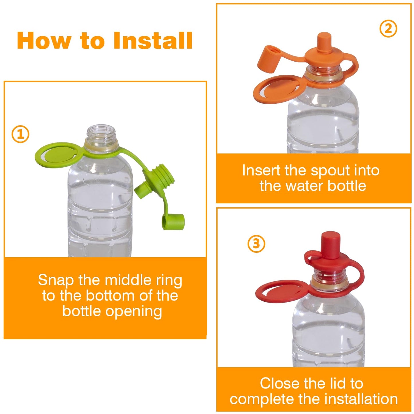 Boquilla de silicona para botella de agua: adaptador de boquilla para botella sin derrames para niños y bebés, sin BPA, paquete de 3