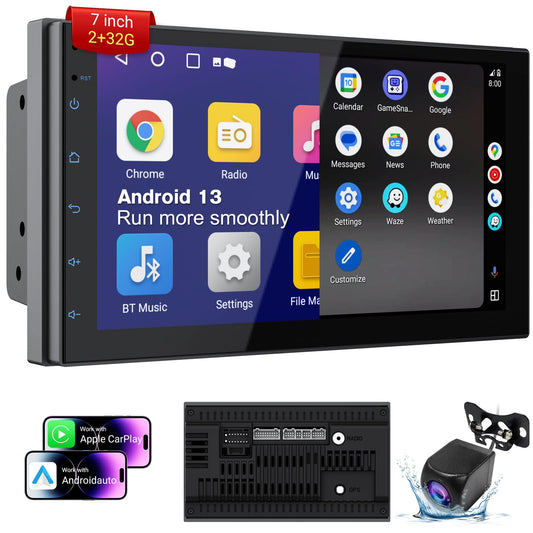 Haudio Estéreo inalámbrico de doble din, con visualización táctil HD de 7 pulgadas, CarPlay y Android Auto | Cámara de respaldo | Navegación GPS Bluetooth | FM/AM | Todos los vehículos