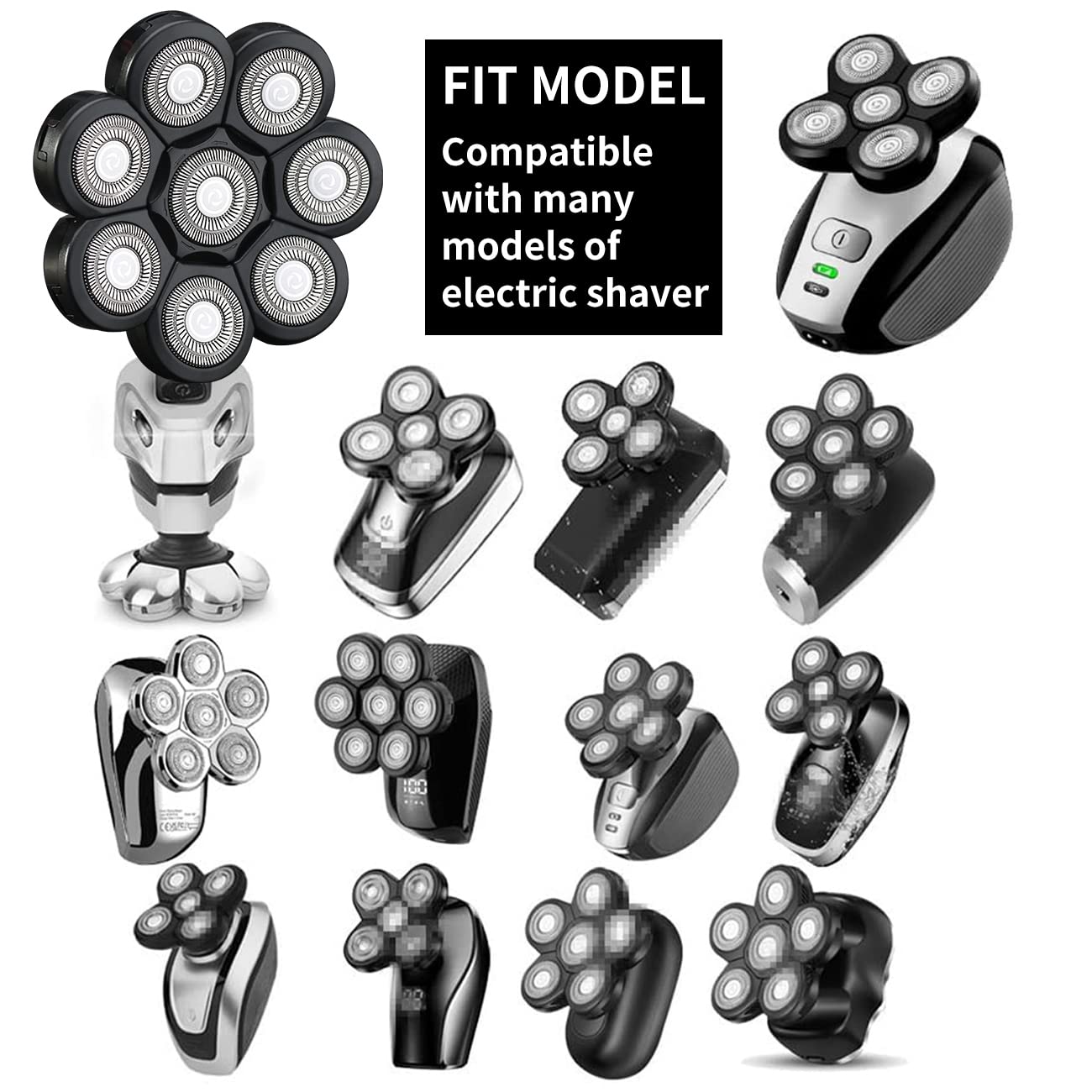 Cabezales de repuesto para afeitadora eléctrica de 8 cuchillas de afeitadora de cabeza de afeitadora de cabeza universal de repuesto para afeitadora eléctrica para freedDOM GROOMING (8D negro)