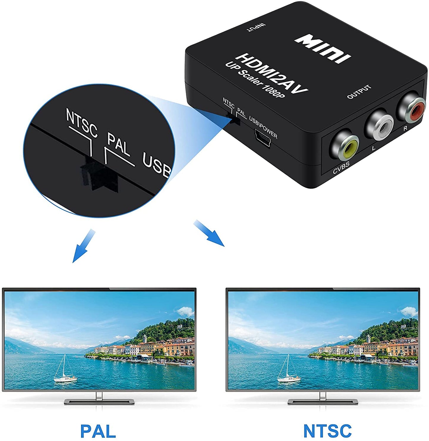 YOU ER MEI Adaptador HDMI a RCA, HDMI a AV Convertidor de Video Soporte 1080P con Cable de Alimentación USB Convertidor de Señal de Xbox PS4, PS3,STB VHS VCR Cámara DVD a HDMI TV …