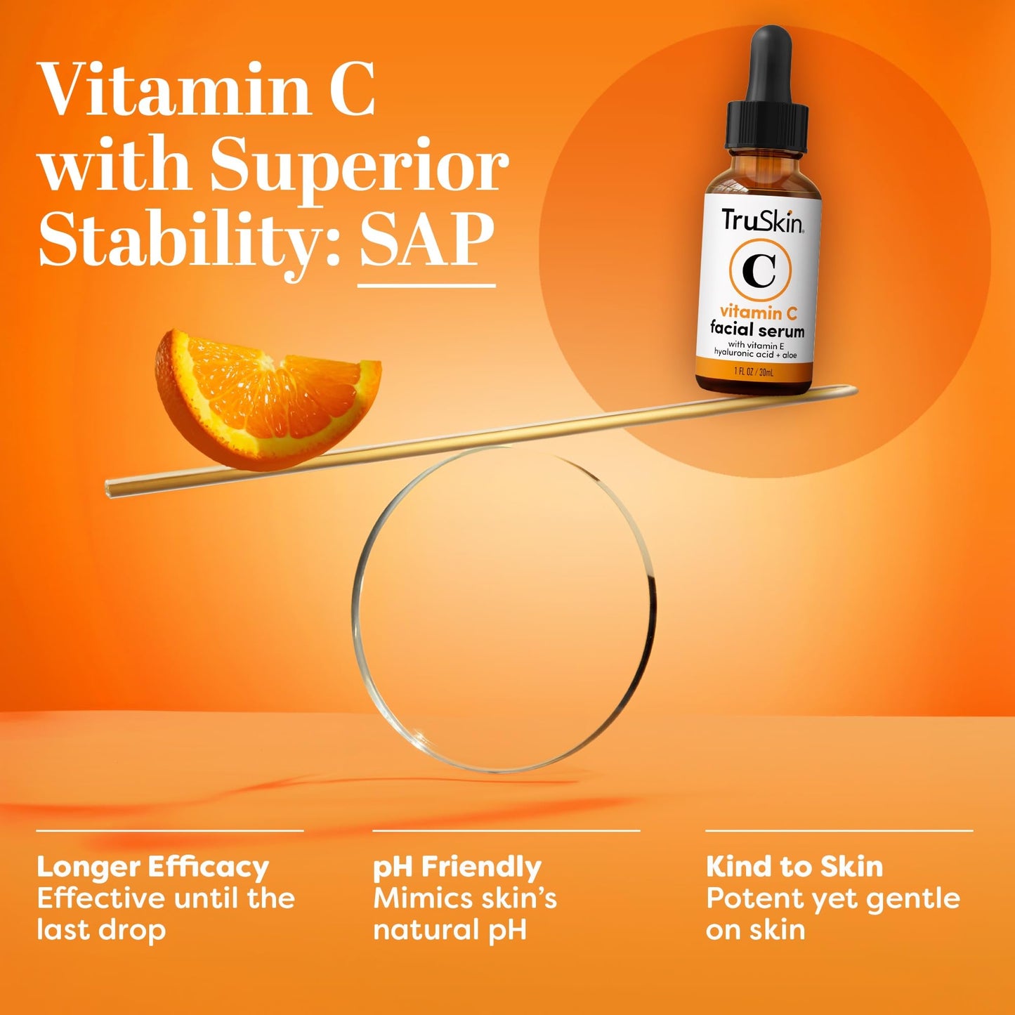 TruSkin Naturals Vitamin C Serum for Face, Topical Facial Serum with Hyaluronic Acid & Vitamin E, 1 fl oz.