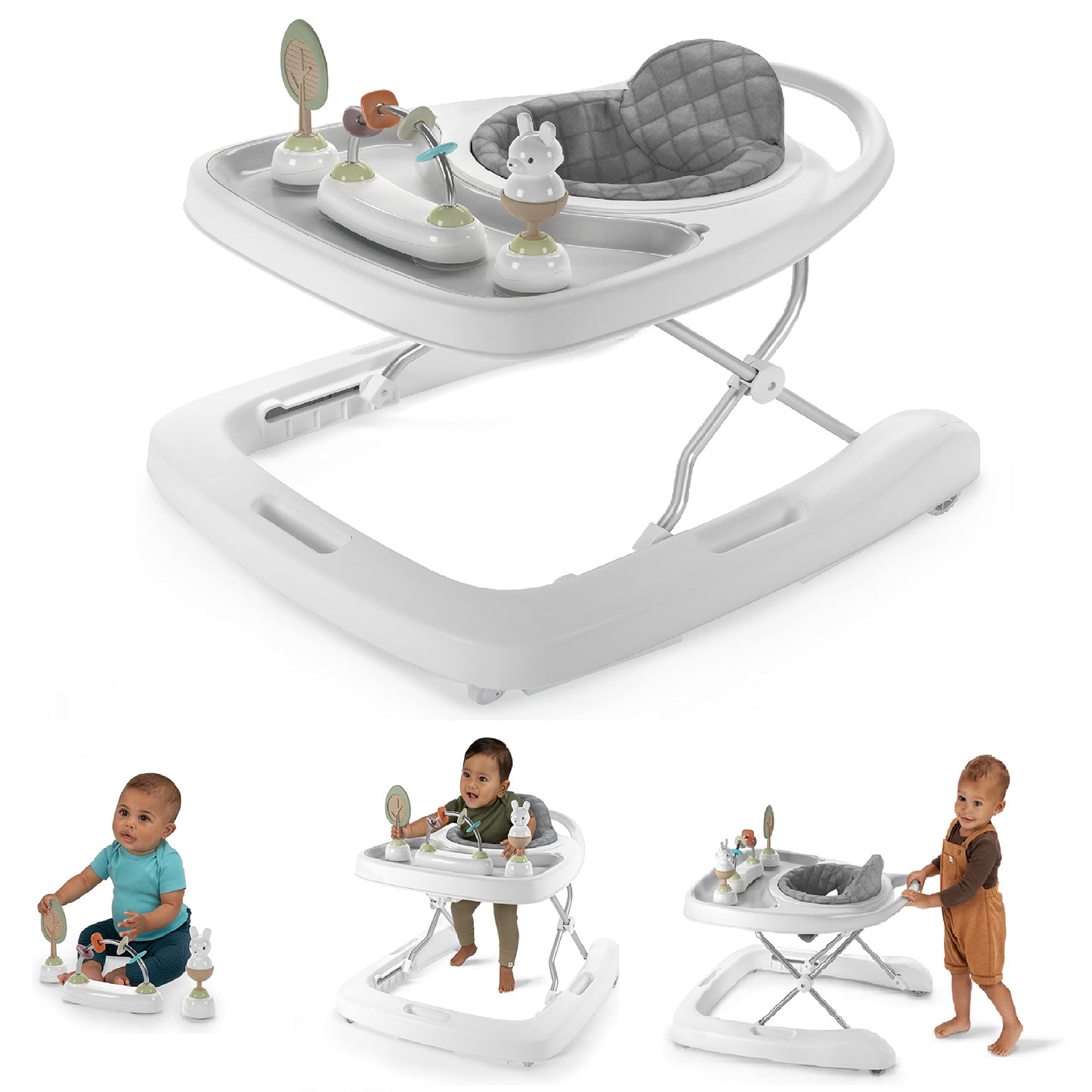 Ingenuity Spring & Sprout 3-in-1 Foldable Baby Activity Walker with Removable Toys Ages 6 Months +, First Forest