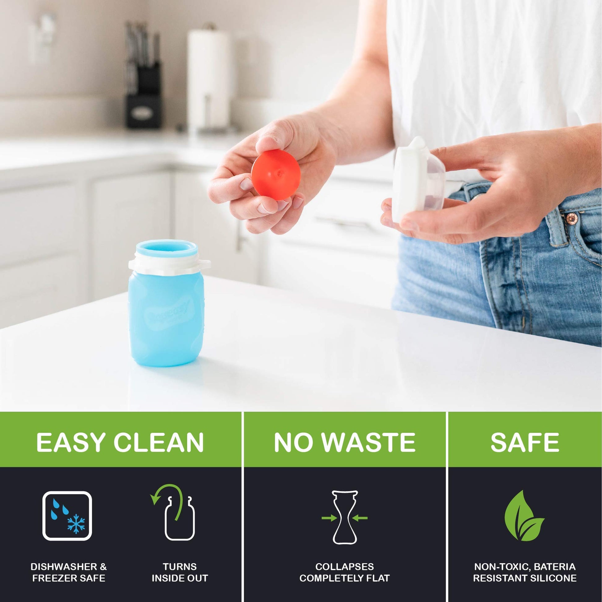 Squeasy Snacker 3.5oz 100% Food Grade Silicone Reusable Food Pouch, featuring the No Spill Insert - Aqua by Squeasy Gear