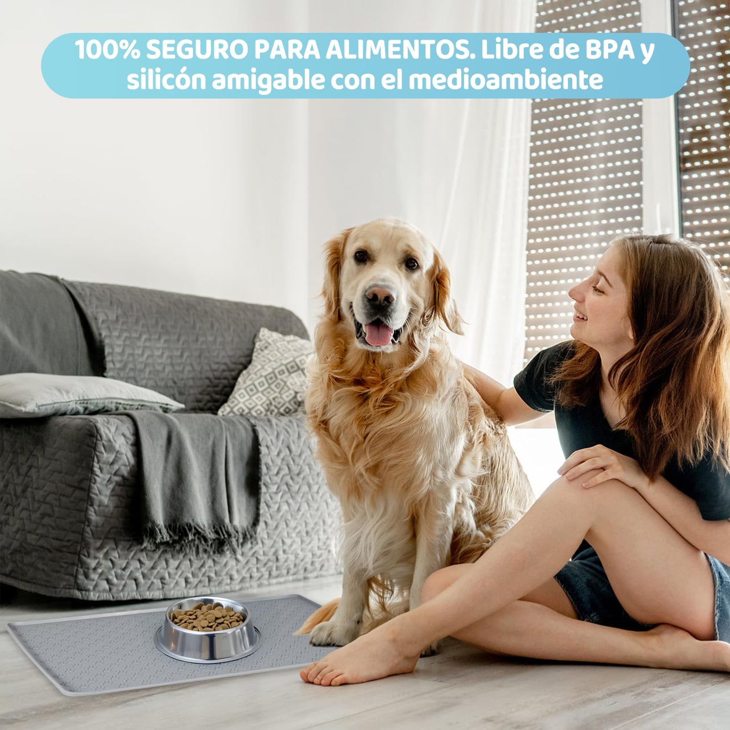 Tapete de Silicona Antideslizante para Comida de Gatos y Perros 47 x 30 cm Gris Impermeable y Fácil de Limpiar