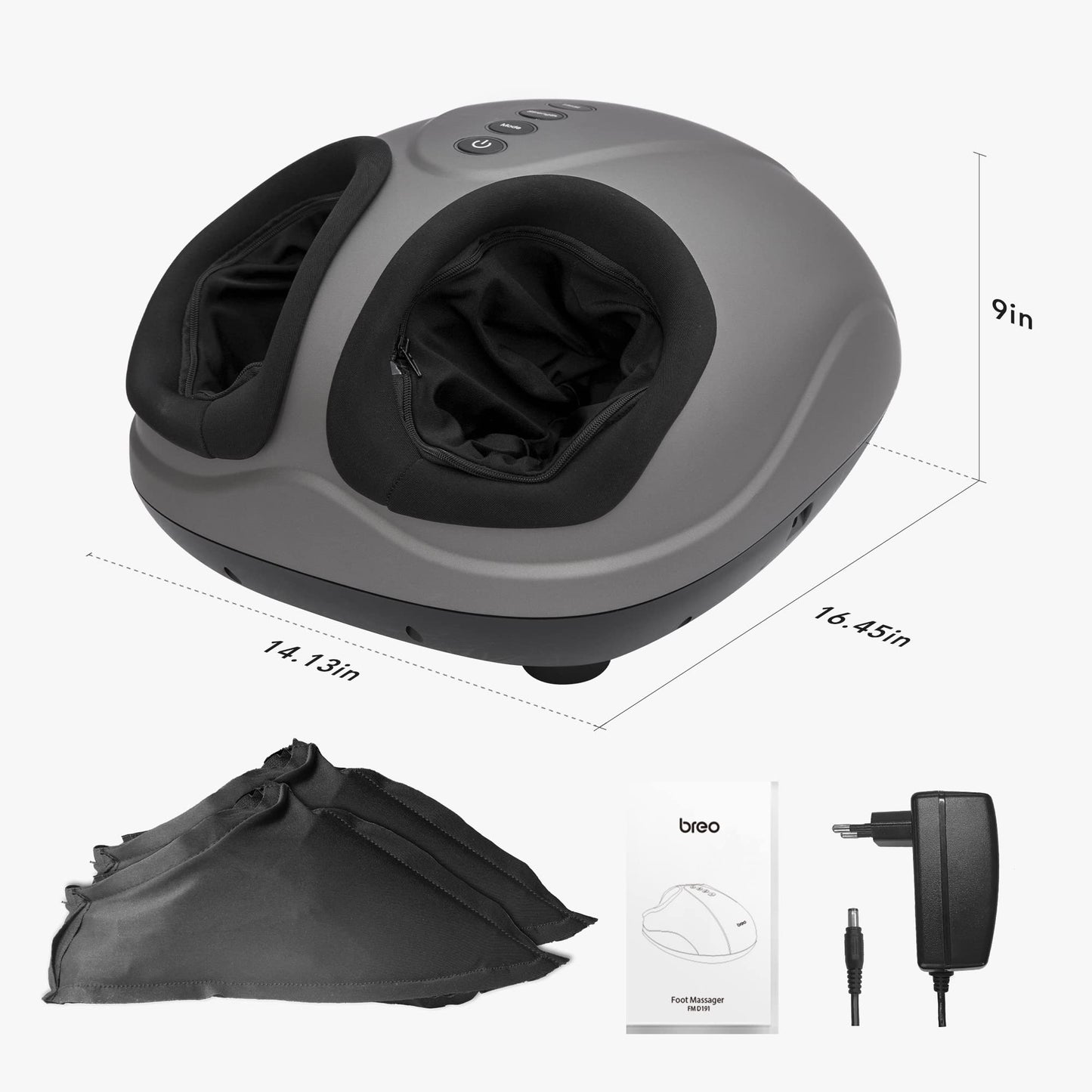 Breo Máquina masajeadora de pies con calor, Shiatsu de tejido profundo, masaje rodante para alivio, se adapta a pies hasta hombres talla 12