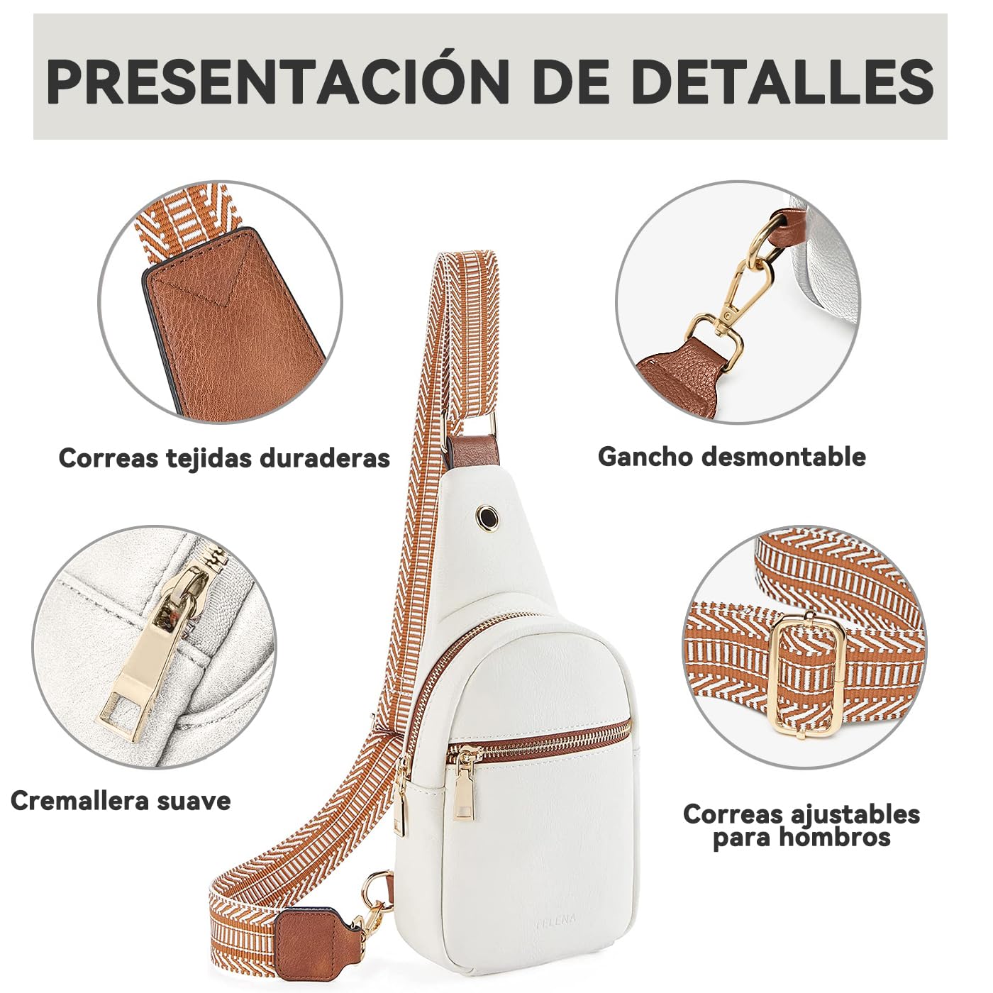 Riñonera de Piel Moda Deportiva Blanco con Correa Ajustable para Mujer