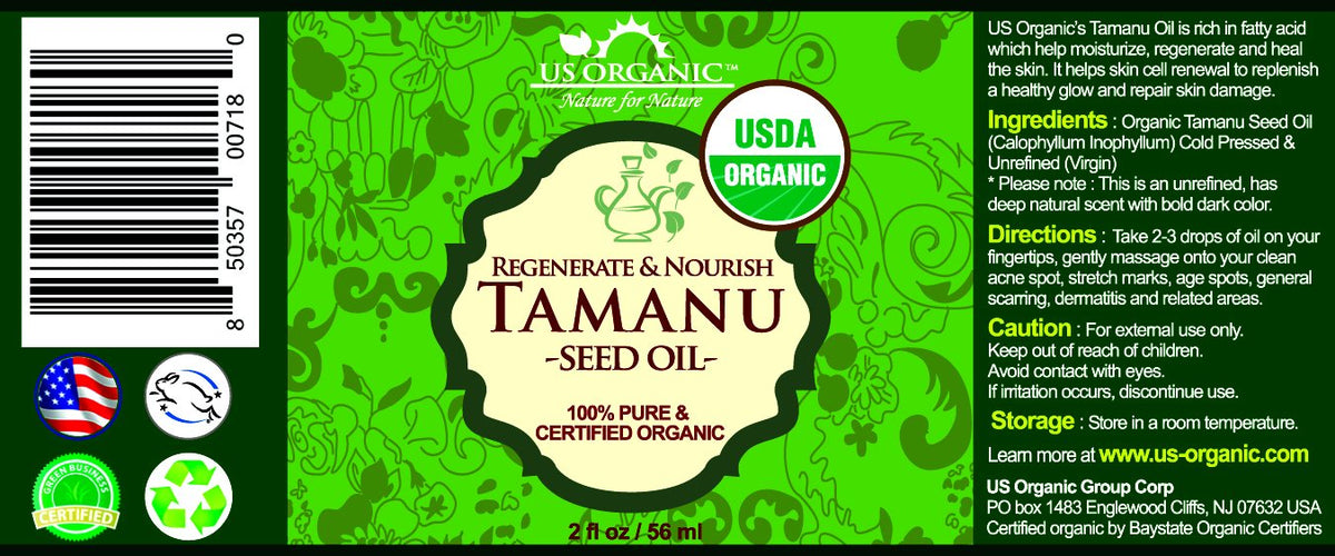 US Organic Aceite de Tamanu, Certificado Orgánico por USDA, 100% Puro, Prensado en Frío, Virgen, Sin Refinar, Color Verde Oscuro, Procedente del Sudeste Asiático (56 ml)