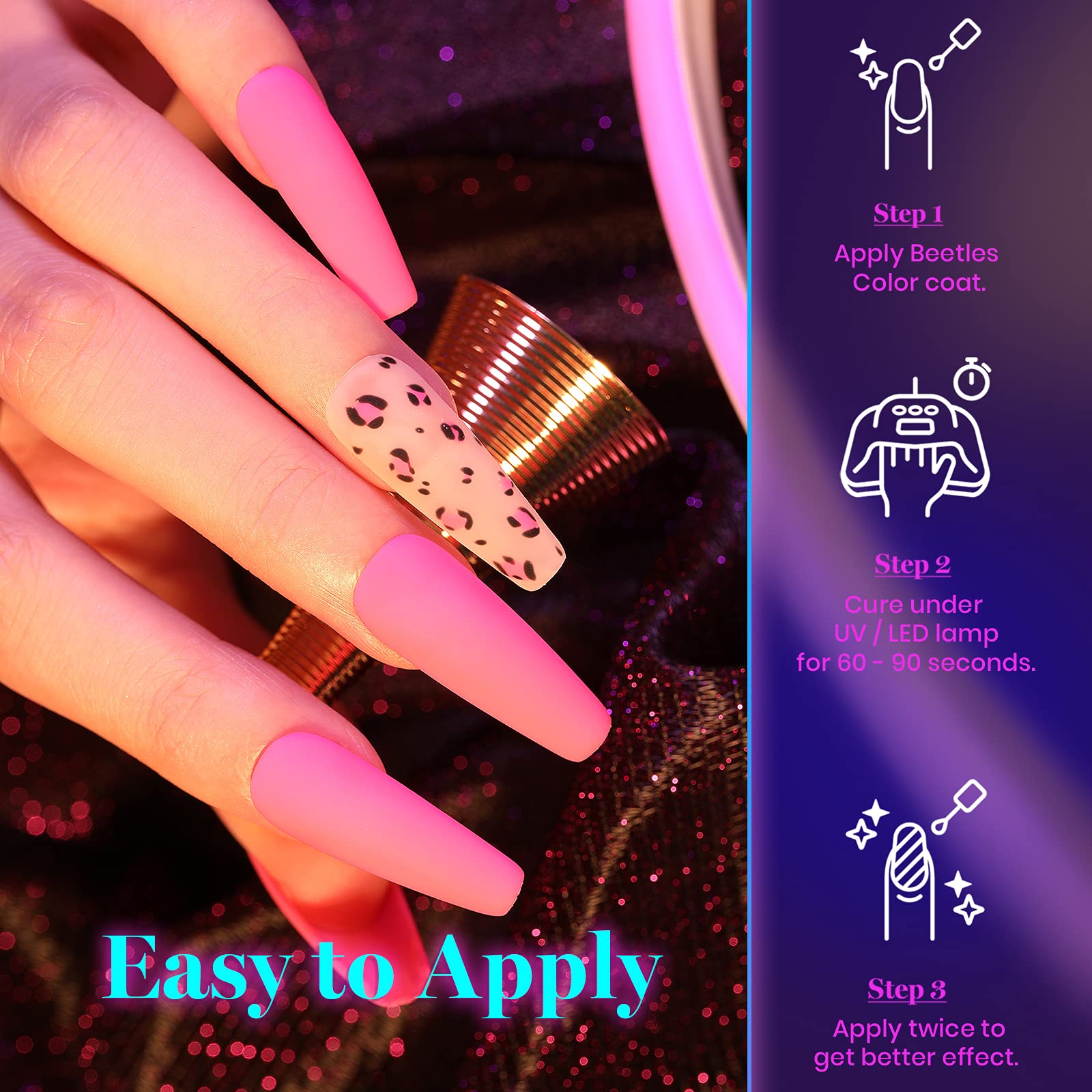 Beetles Esmaltes en Gel de Neón - 6 Colores Naranja neón Rosa Fuerte Azul Esmalte de Uñas de Gel Amarillo Verde Púrpura Esmalte de Gel Empapa Lámpara LED Kit de Uñas de Gel