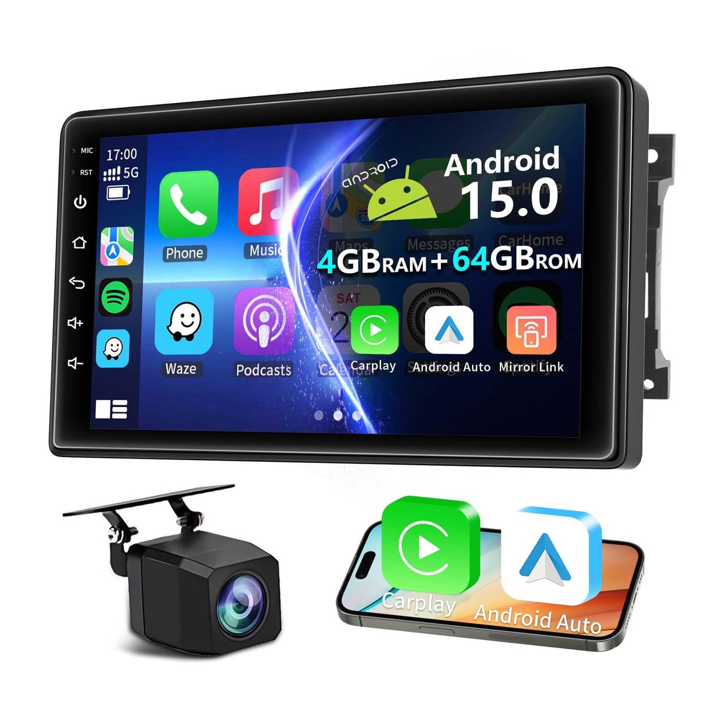10.1 pulgadas Android 15 GPS para coche estéreo de 4 GB+64 GB para Jeep Wrangler JK 2007-2018 Dodge Ram 1500 2500 2009 2010 2011 2012 Grand Cherokee con inalámbrico CarPlay Android Auto Bluetooth