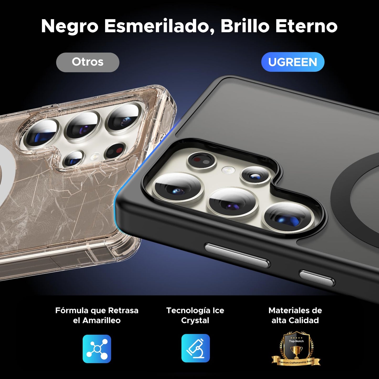 Funda Magnética UGREEN Negra Respaldo Mate Anticaída para Galaxy S25 Ultra Antigolpes