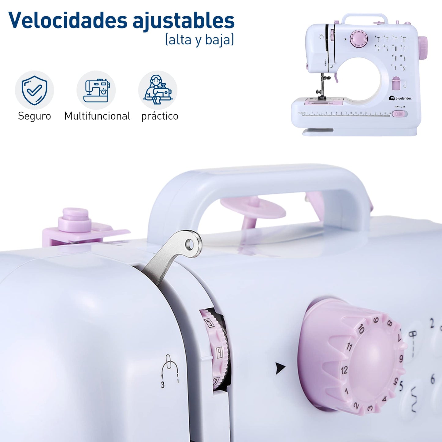 Bluelander Máquina de Coser Eléctrica Mini, Máquina de Coser Portátil con 12 Puntadas y Luz LED, Ideal para Ropa, Fundas de Almohadas y Sábanas, Maquina de Coser, Sewing Machine
