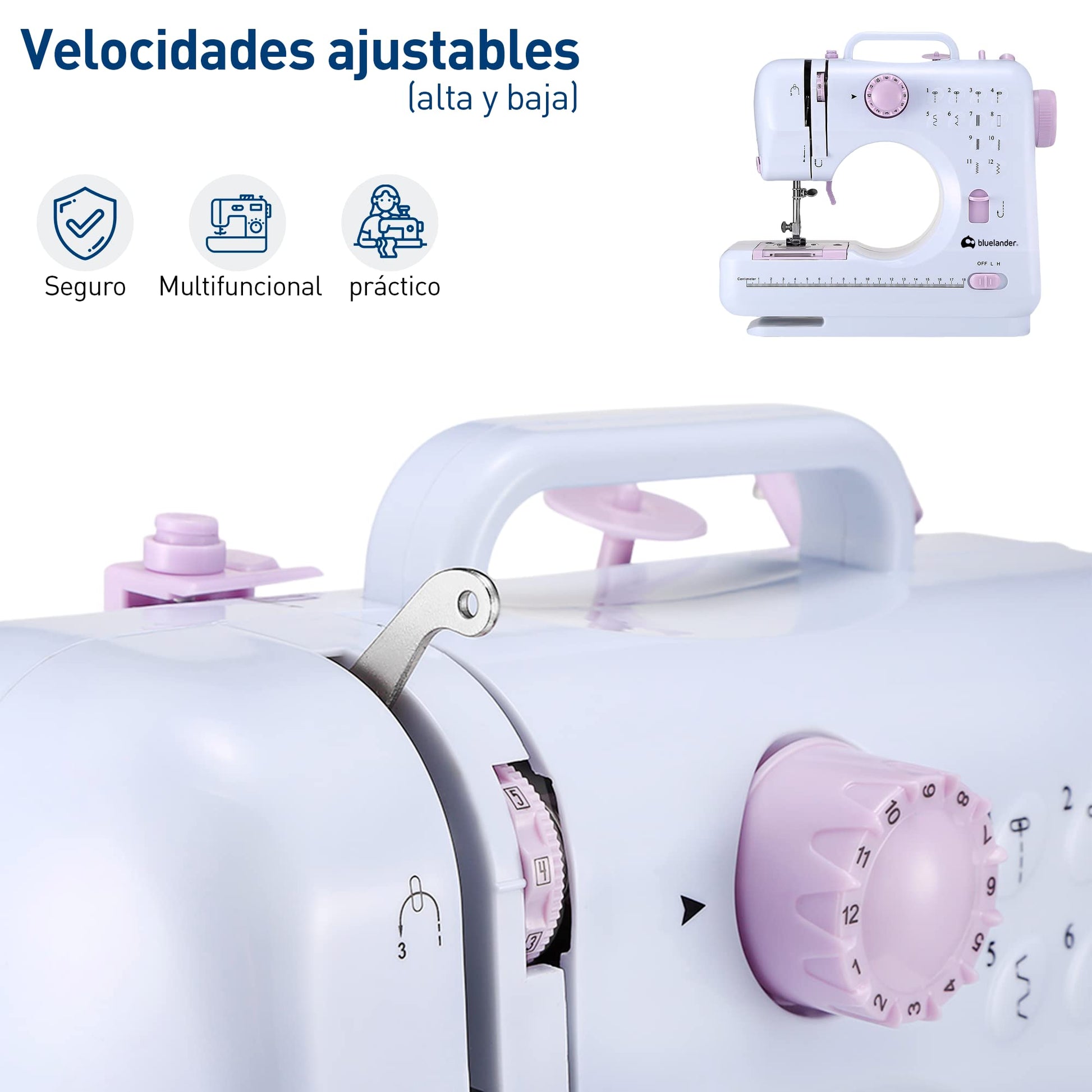 Bluelander Máquina de Coser Eléctrica Mini, Máquina de Coser Portátil con 12 Puntadas y Luz LED, Ideal para Ropa, Fundas de Almohadas y Sábanas, Maquina de Coser, Sewing Machine