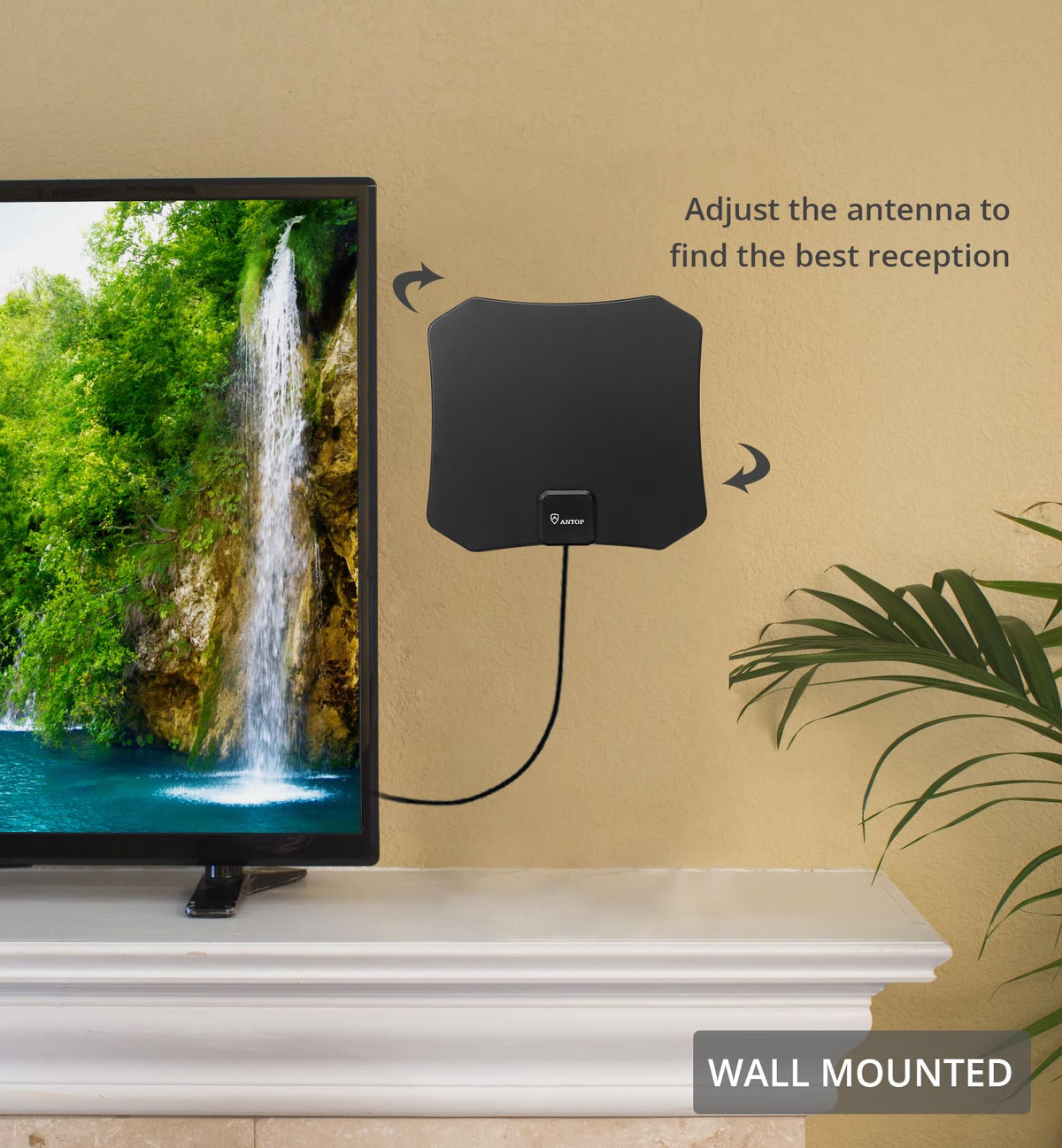 Antena de TV HD ANTOP Negra con Recepción Multidireccional para Interiores Compatible con Canales Locales 4K 1080P UHF VHF