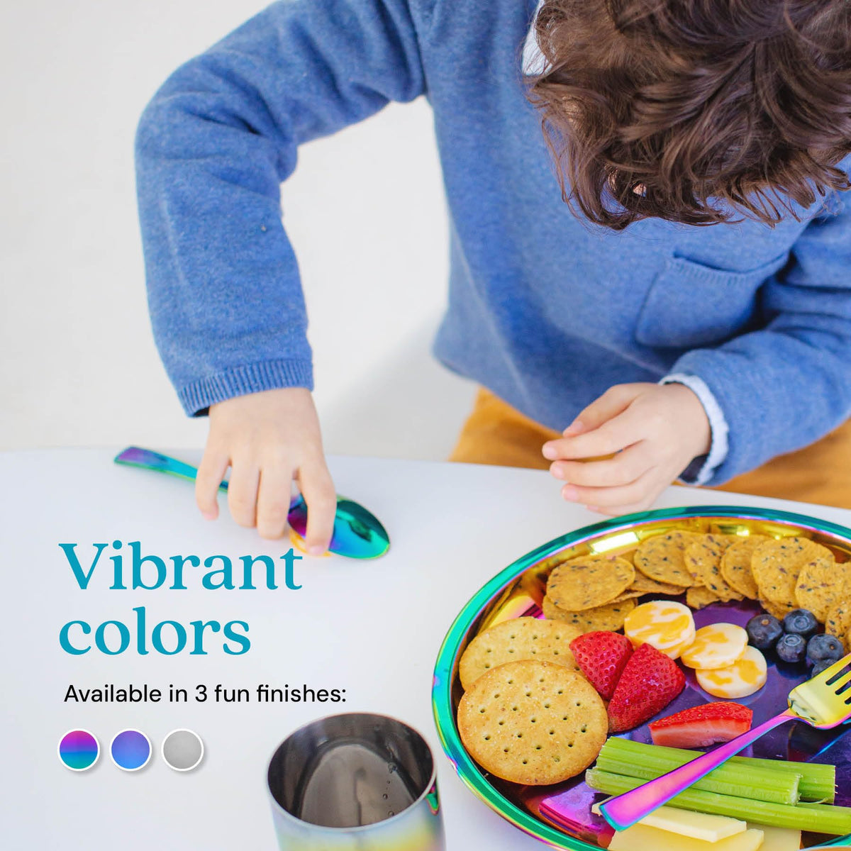 Ahimsa - Platos de acero inoxidable para niños, platos para niños pequeños, platos de cena, 100% libres de BPA y aptos para lavaplatos, plato azul (paquete de 1), PLA9-108