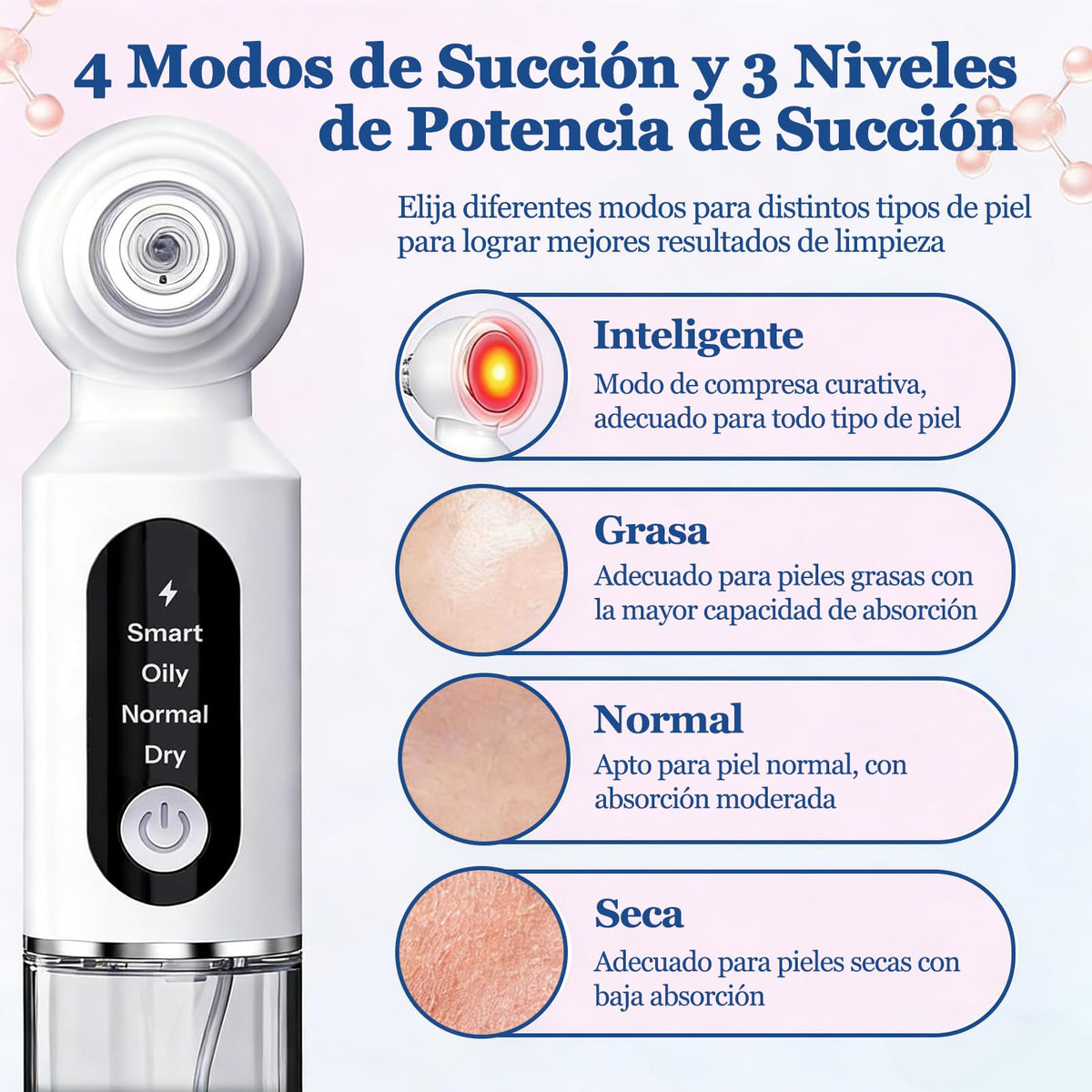 TYDGDJD Succionador de Puntos Negros Electrico, Removedor de Puntos Negros USB Recargable, Pantalla LED, 6 Sondas de Succión y 3 Modos, 4 Pcs Acné Kit, Extractor de Puntos Negros, Removedor de Espinillas