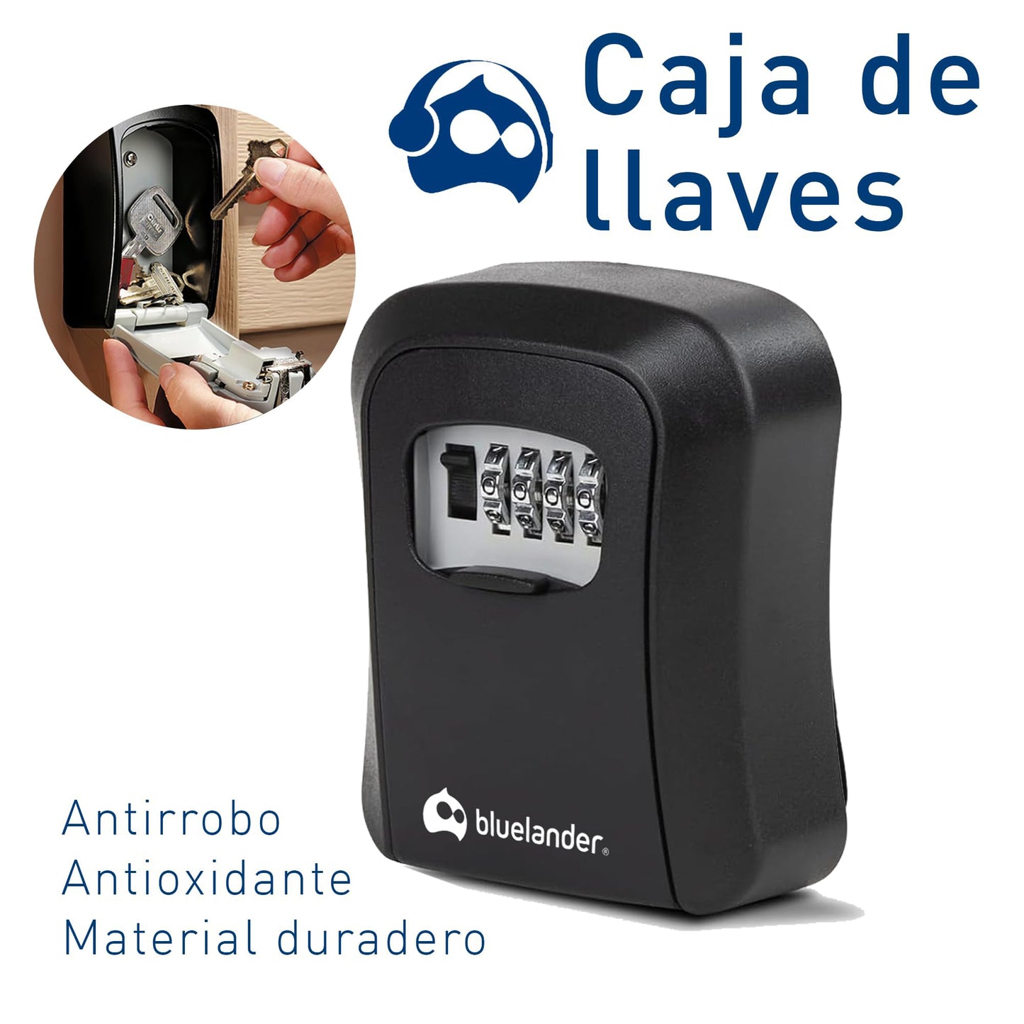 Bluelander Caja Fuerte De Almacenamiento con Candado de Combinación Montada En La Pared para Llaves, Código de 4 Dígitos, Fácil de Usar e Instalar, Soporta Caídas y Lluvia para Casa, Airbnb y Oficina