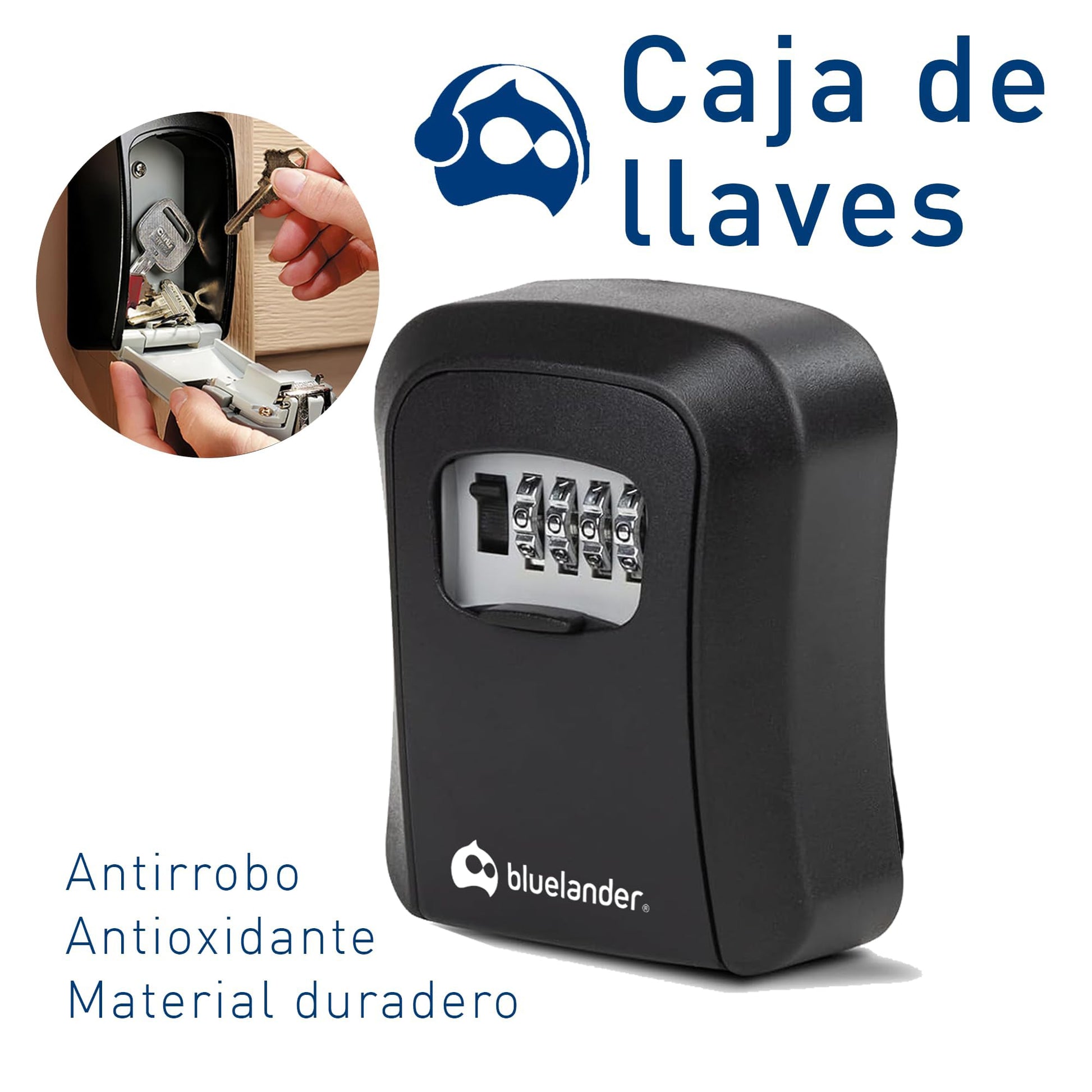 Bluelander Caja Fuerte De Almacenamiento con Candado de Combinación Montada En La Pared para Llaves, Código de 4 Dígitos, Fácil de Usar e Instalar, Soporta Caídas y Lluvia para Casa, Airbnb y Oficina