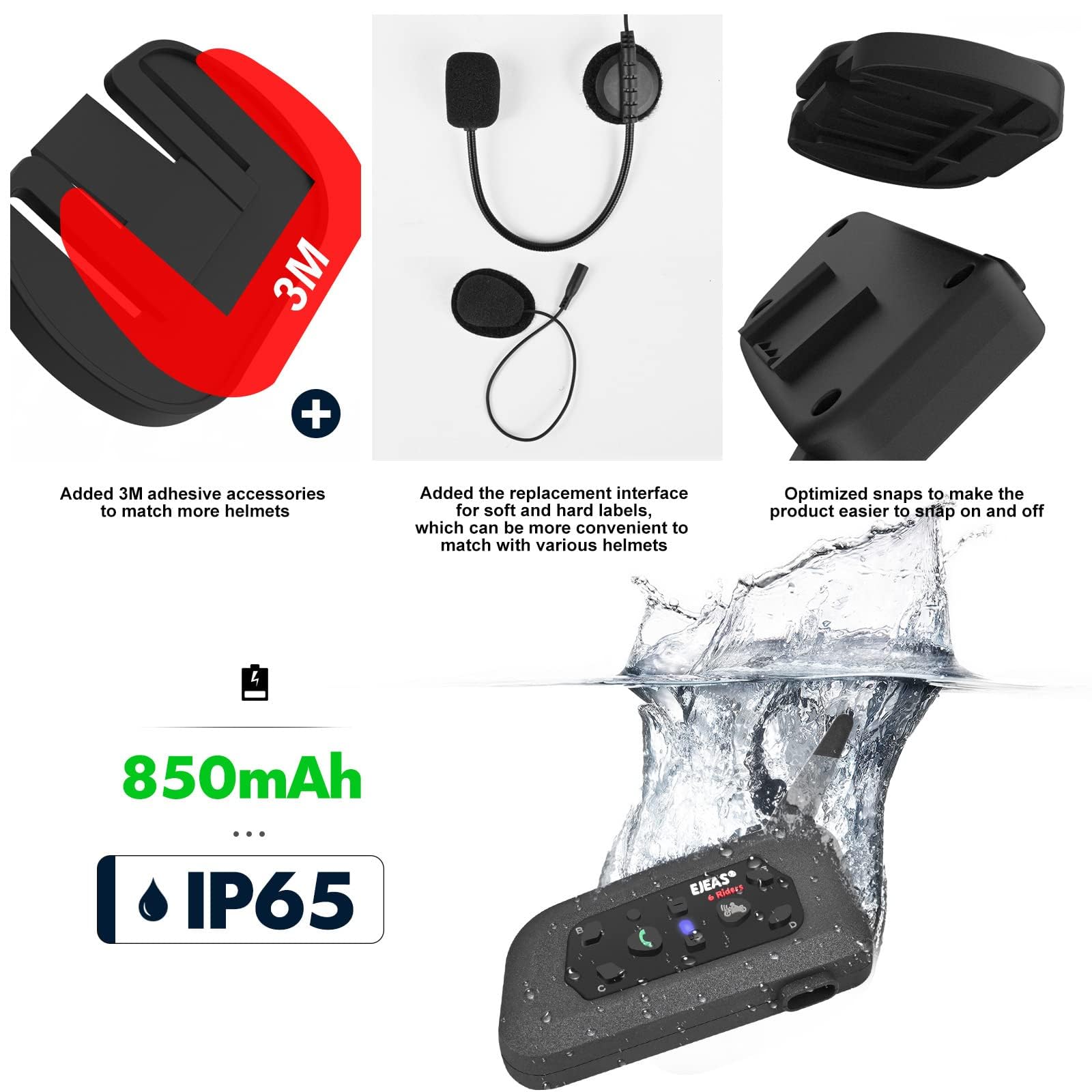 Keenso 2 Juegos Ejeas V6 Pro Intercomunicador de Motos,Gama Comunicación Intercom de 1200m, Intercomunicador Casco Moto