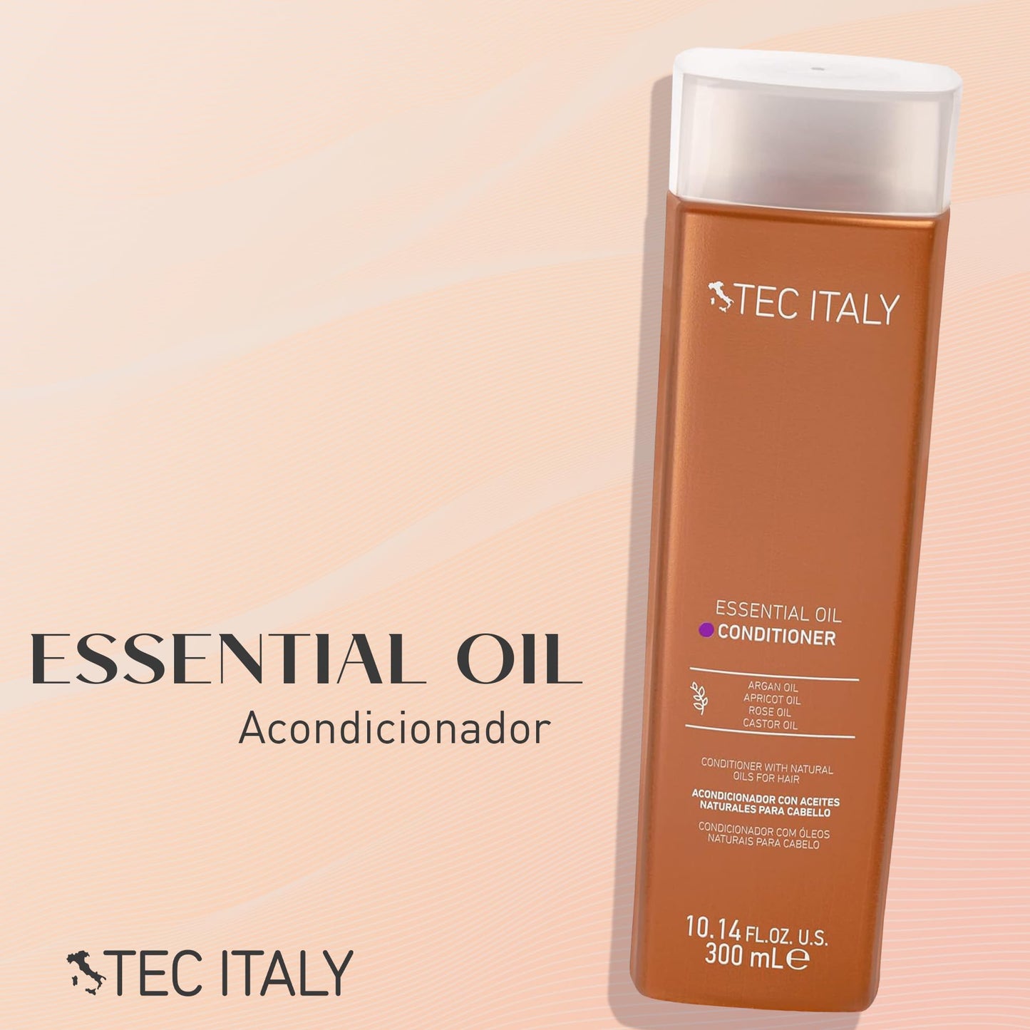 TEC ITALY Essential Oil Acondicionador 300 ml – Tratamiento con Aceites Naturales para Humectación Profunda, Suavidad y Brillo – Controla Frizz, Desenreda y Sella Puntas – Acondicionador Profesional para Cabello Seco o Dañado