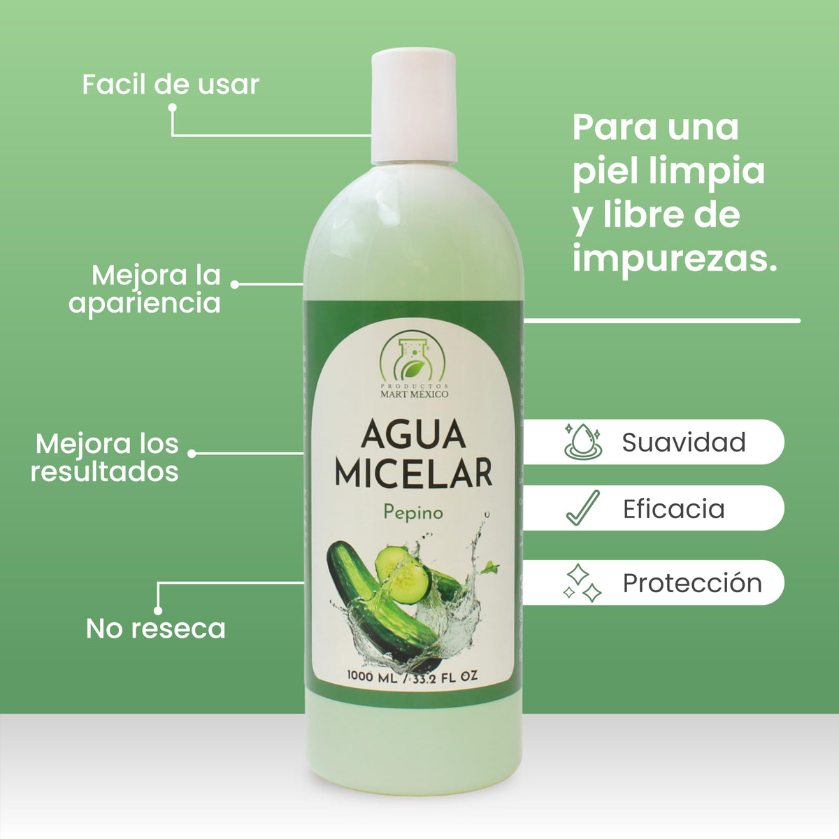 Agua Micelar De Pepino Refrescante 1 Litro