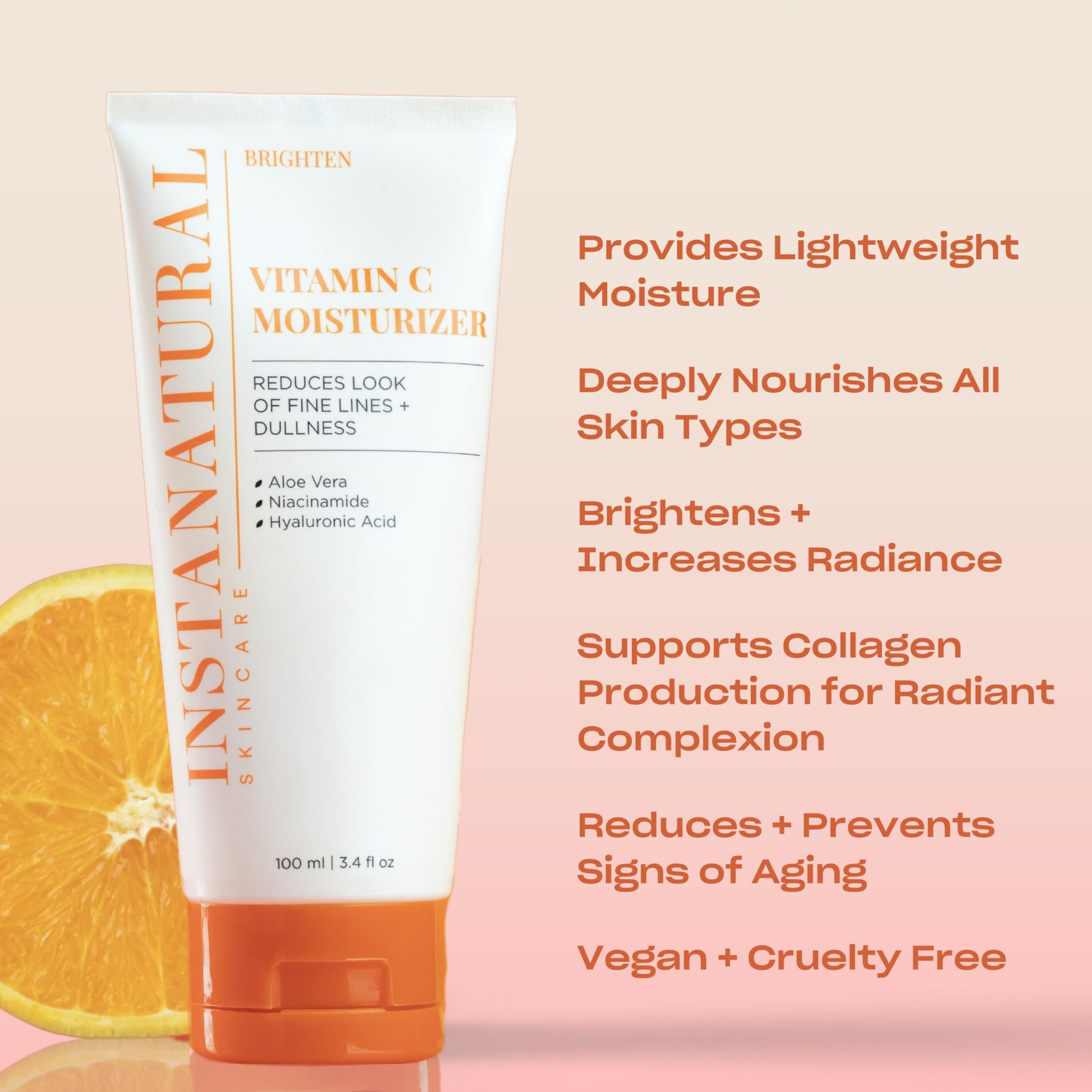 InstaNatural Vitamin C Moisturizer Cream - Anti Aging Face Lotion with Hyaluronic Acid & Organic Jojoba Oil - Fine Lines, Wrinkles, Hyperpigmentation, Dark Spots, & Acne - Men & Women - 3.4 oz