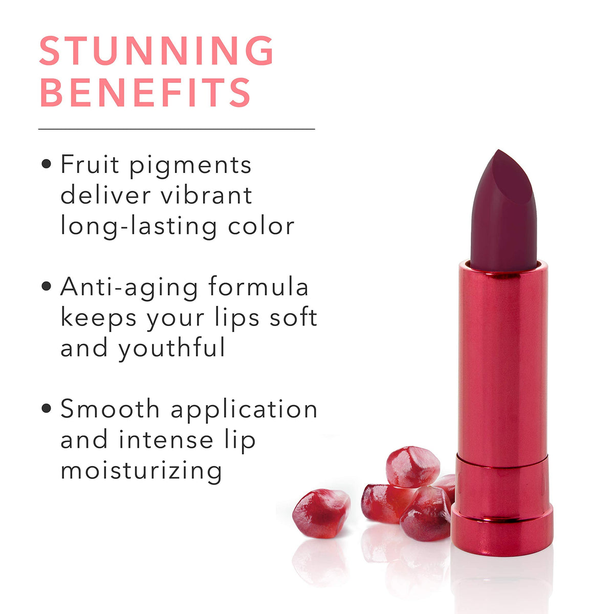 100% PURE Pomegranate Oil Anti-Aging Lipstick (Fruit Pigmented), Black Rose, Long Lasting, Satin Finish, Vibrant Color, Moisturizing Cocoa Butter (Cool Deep Wine) - 0.15 oz