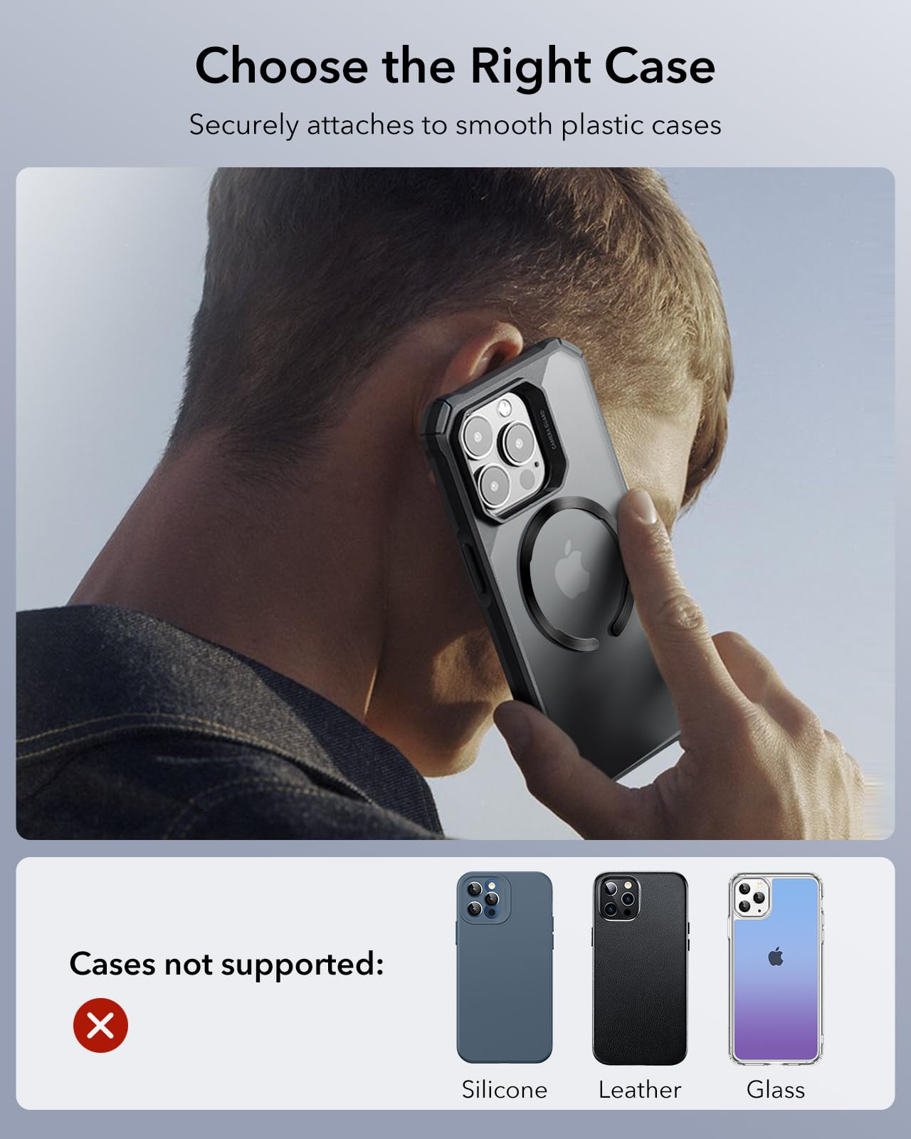 Anillo Ultrafino ESR MagSafe Transparente para Conversión de Cargador Inalámbrico iPhone y Galaxy
