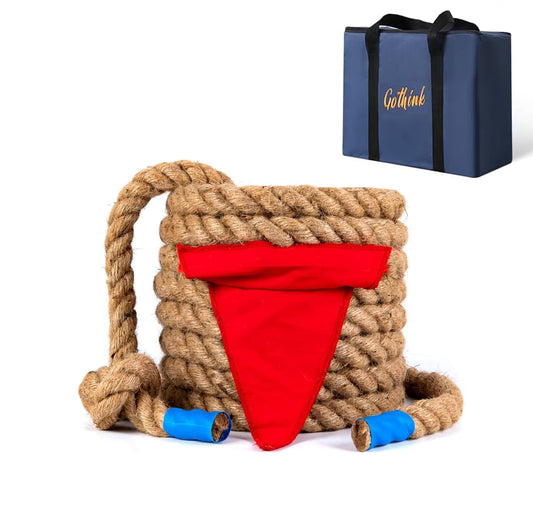 GOTHINK - Juego de juguetes de cuerda de guerra de 33 pies para niños, cuerda de fibra de yute natural suave con bandera roja para día de campo, juego de fiesta de cumpleaños/día festivo, juegos de
