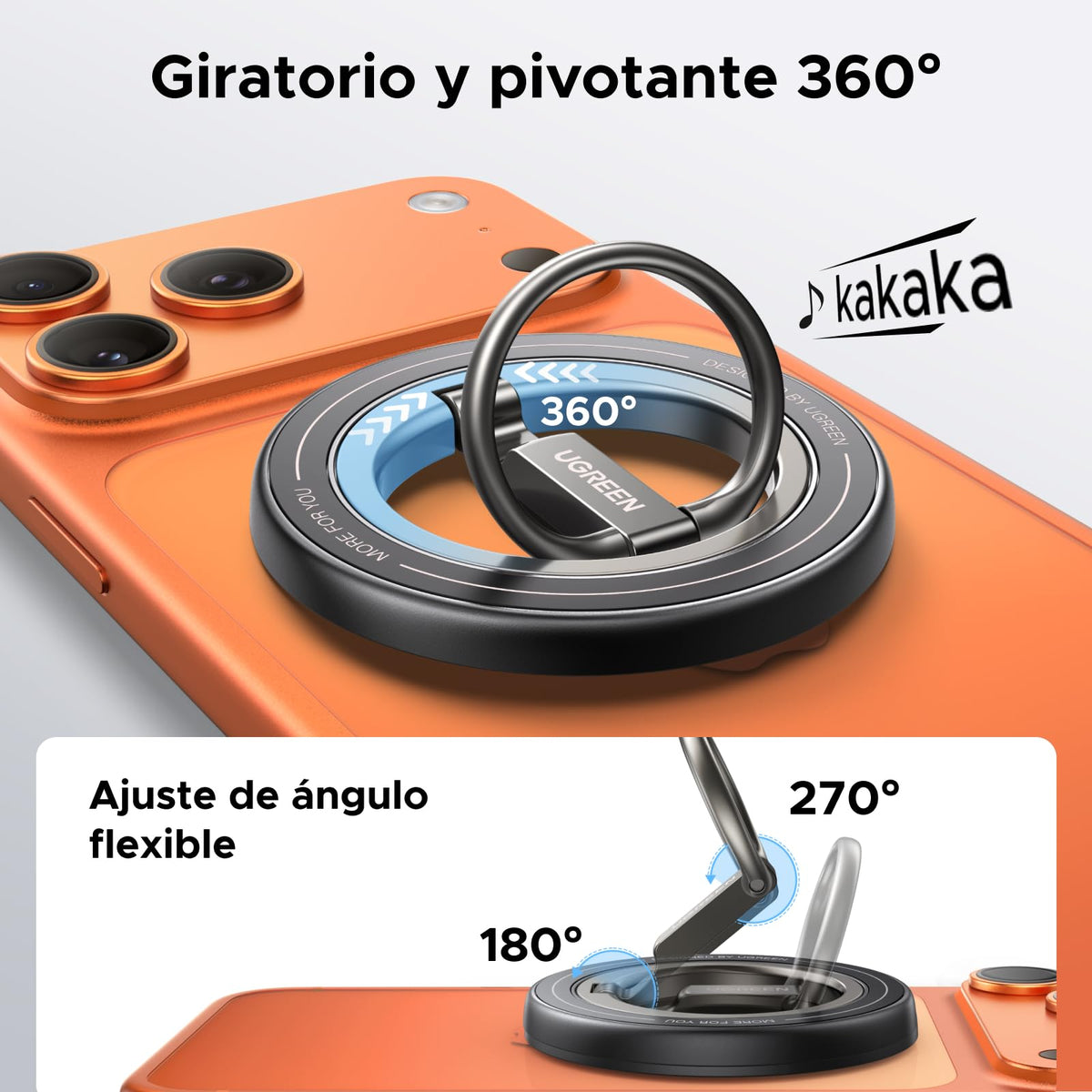 Soporte Magnético UGREEN Plata con Anillo de Doble Cara para Celular