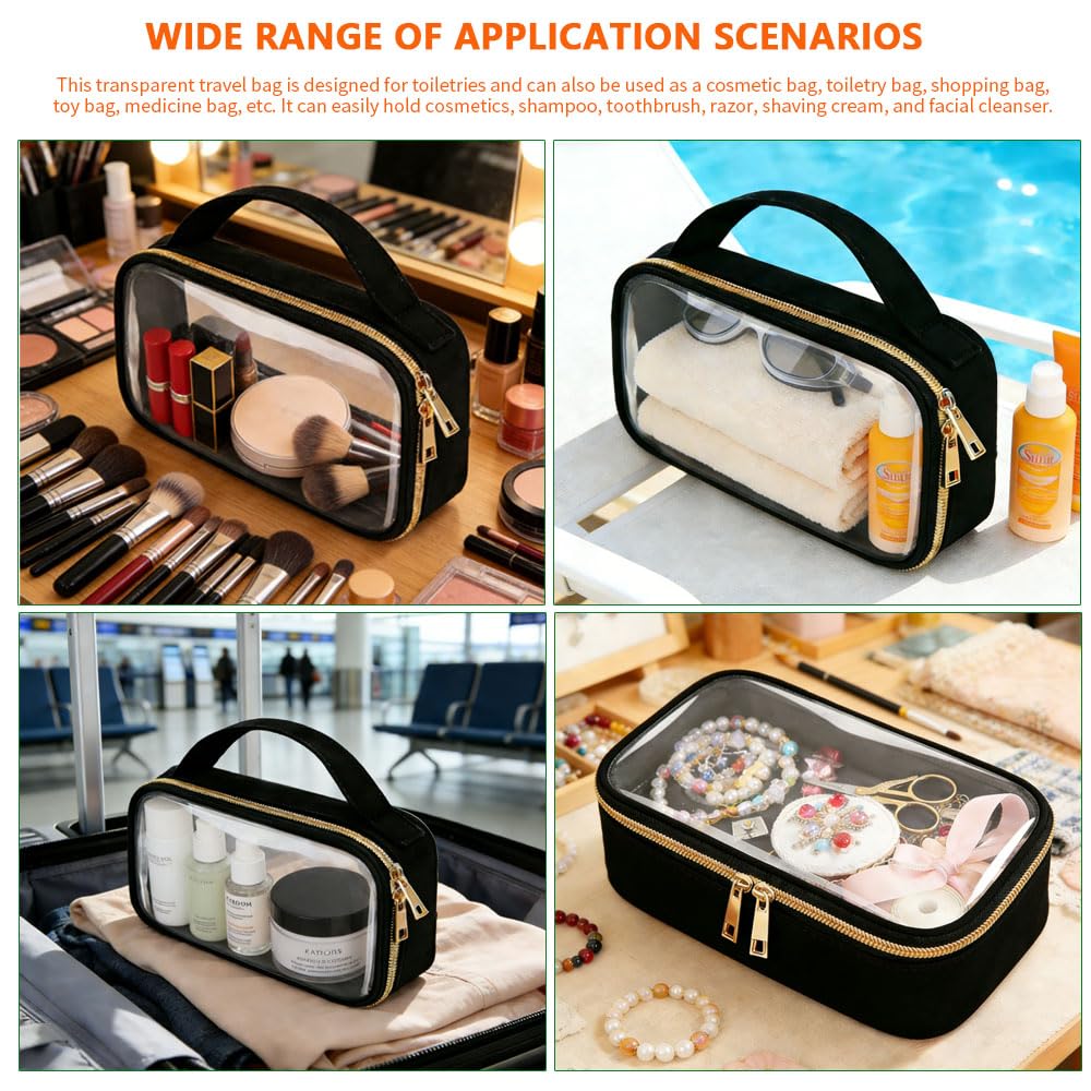 Paquete de 3 bolsas de maquillaje transparentes con asas, neceser de viaje para mujeres y hombres, bolsa de maquillaje de PVC repelente al agua, bolsa de transporte en aeropuerto, para viajes