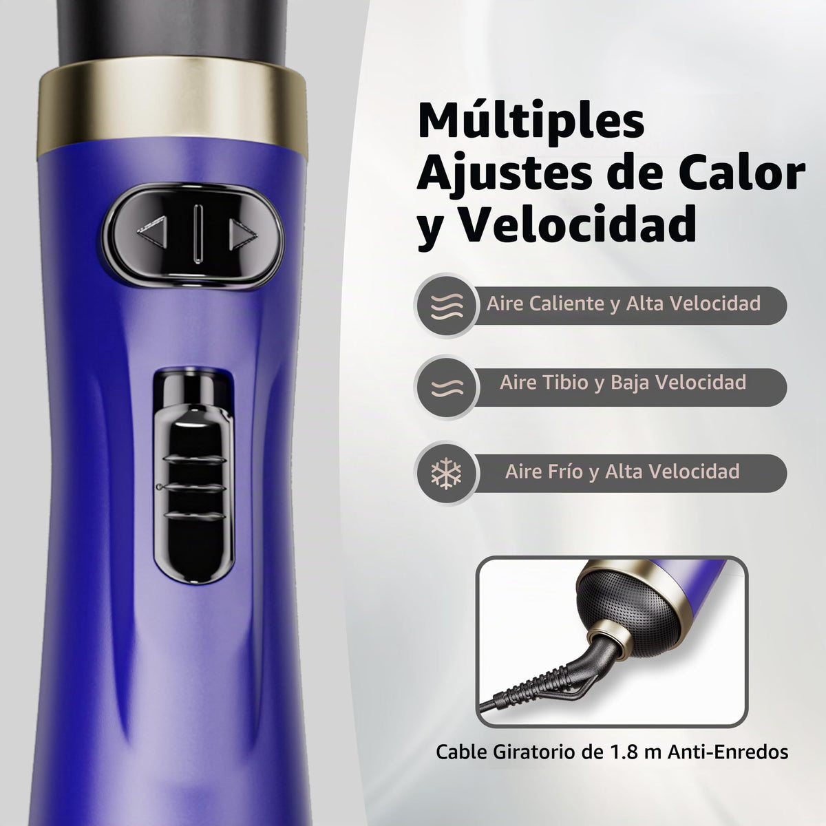 Cepillo Secador de Pelo Beautimeter Negro con Cepillo Giratorio 3 en 1 para Mujer