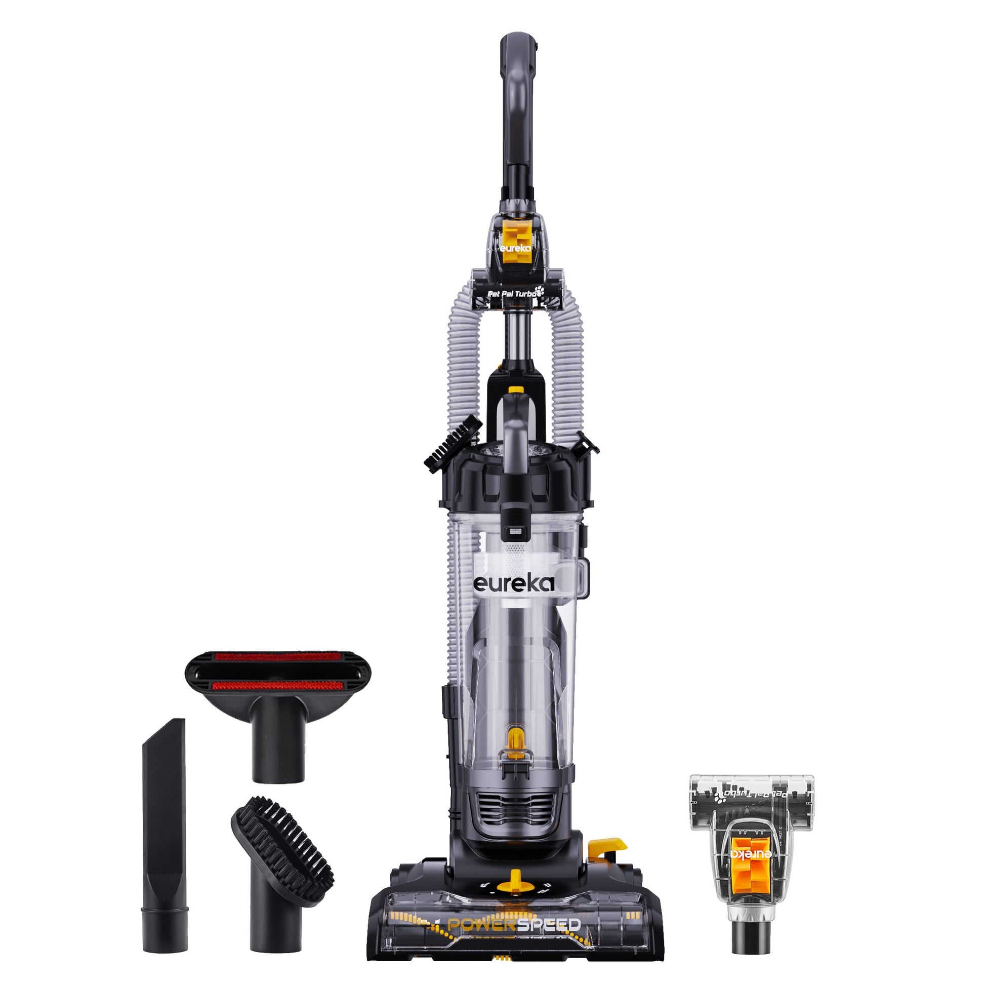 Eureka PowerSpeed - Aspiradora Vertical Ligera y Potente para alfombras y Suelos Duros, Turbo, Color Negro, Amarillo