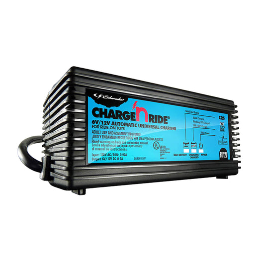 Schumacher Cargador eléctrico de batería de 6 voltios/12 voltios para juguetes de paseo – Charge 'N Ride CR6-3 amperios, cargador de batería completamente automático de 6 V/12 V, carga una batería de